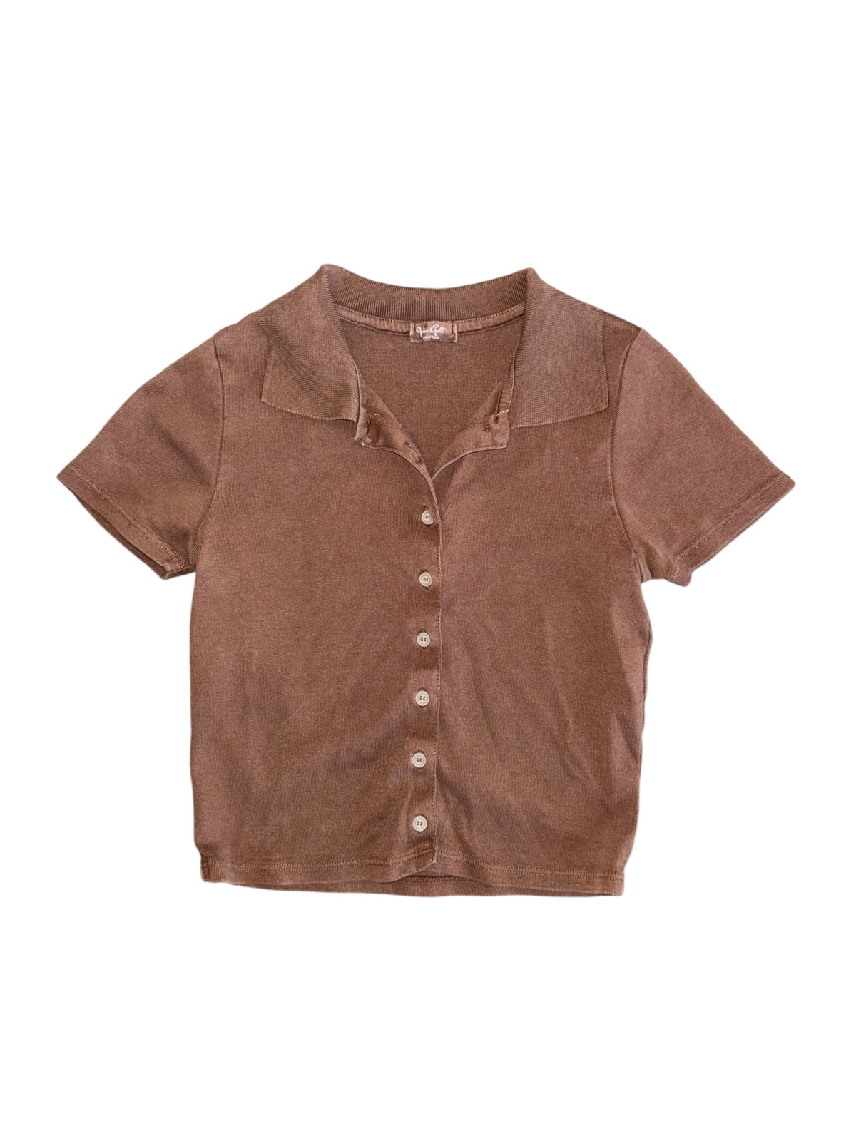 brown john galt knit collard ss button up S