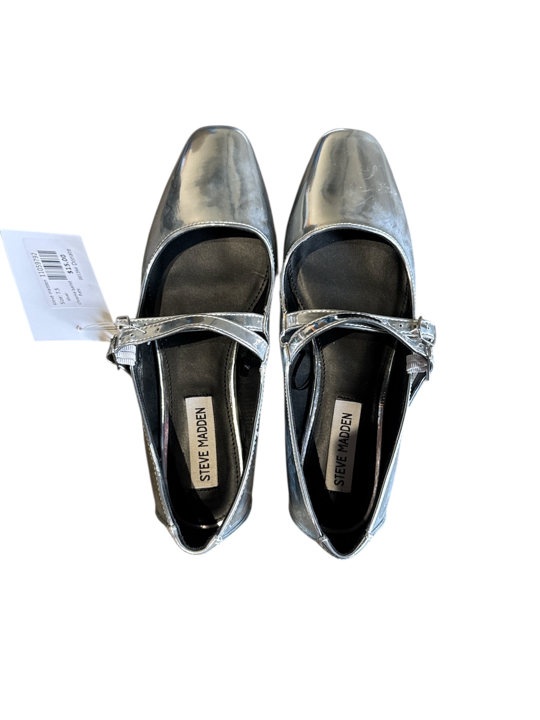 silver steve madden chrome ballet flats, 7.5