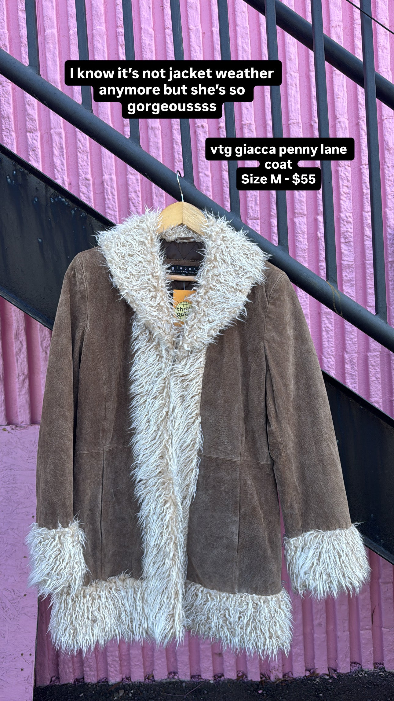 tan white giacca penny lane suede coat, M