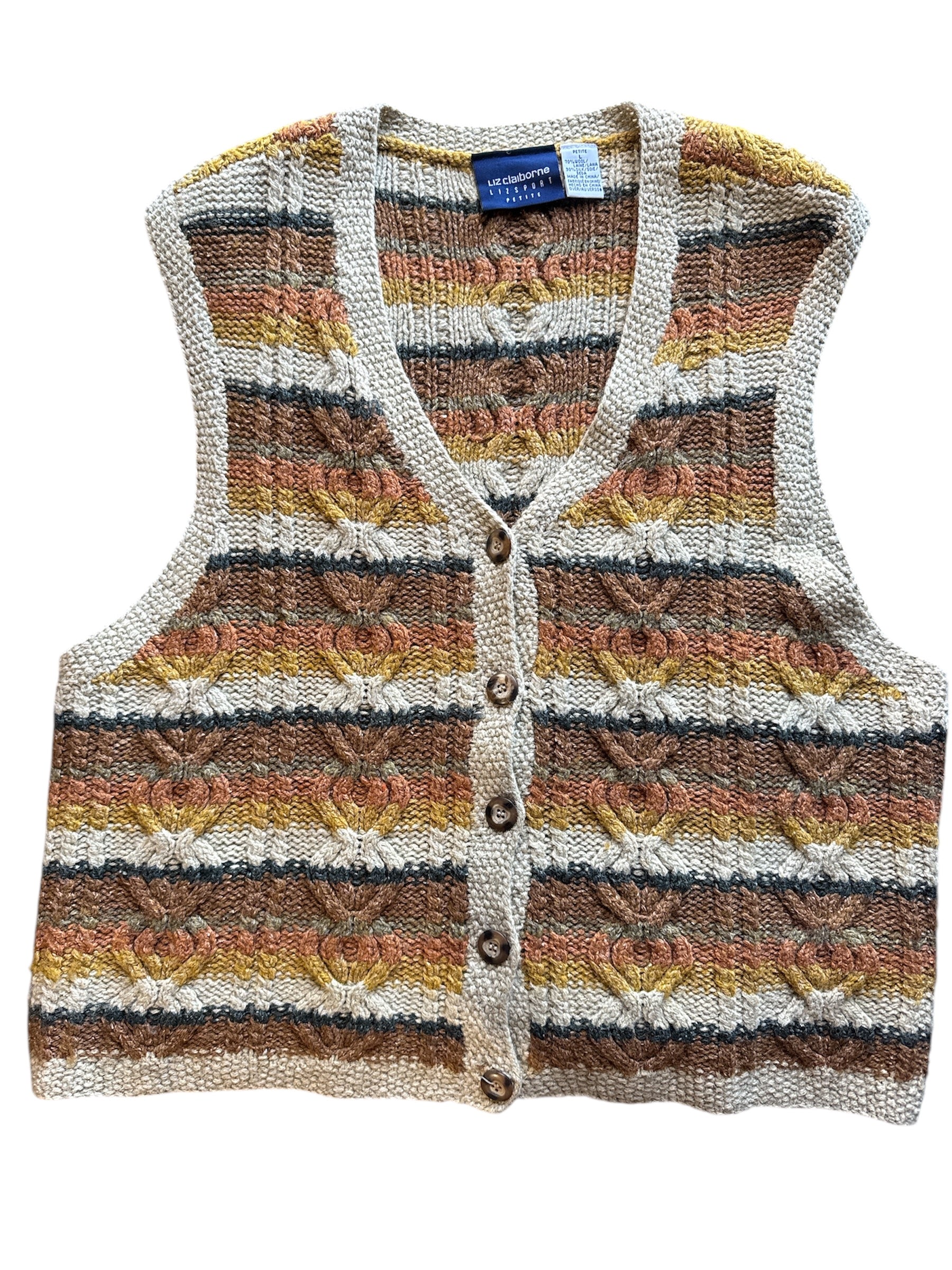 orange beige liz cliborne striped cable knit vest, LP