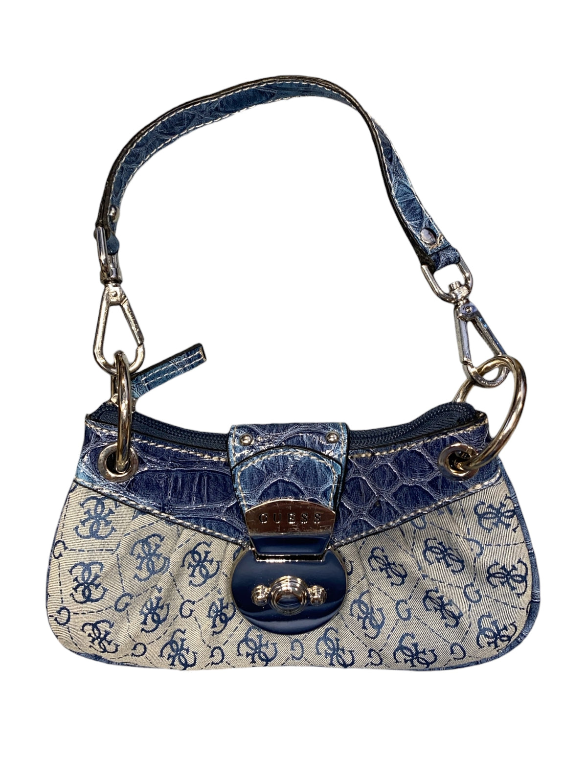 blue guess tiny denim bag w hardwear