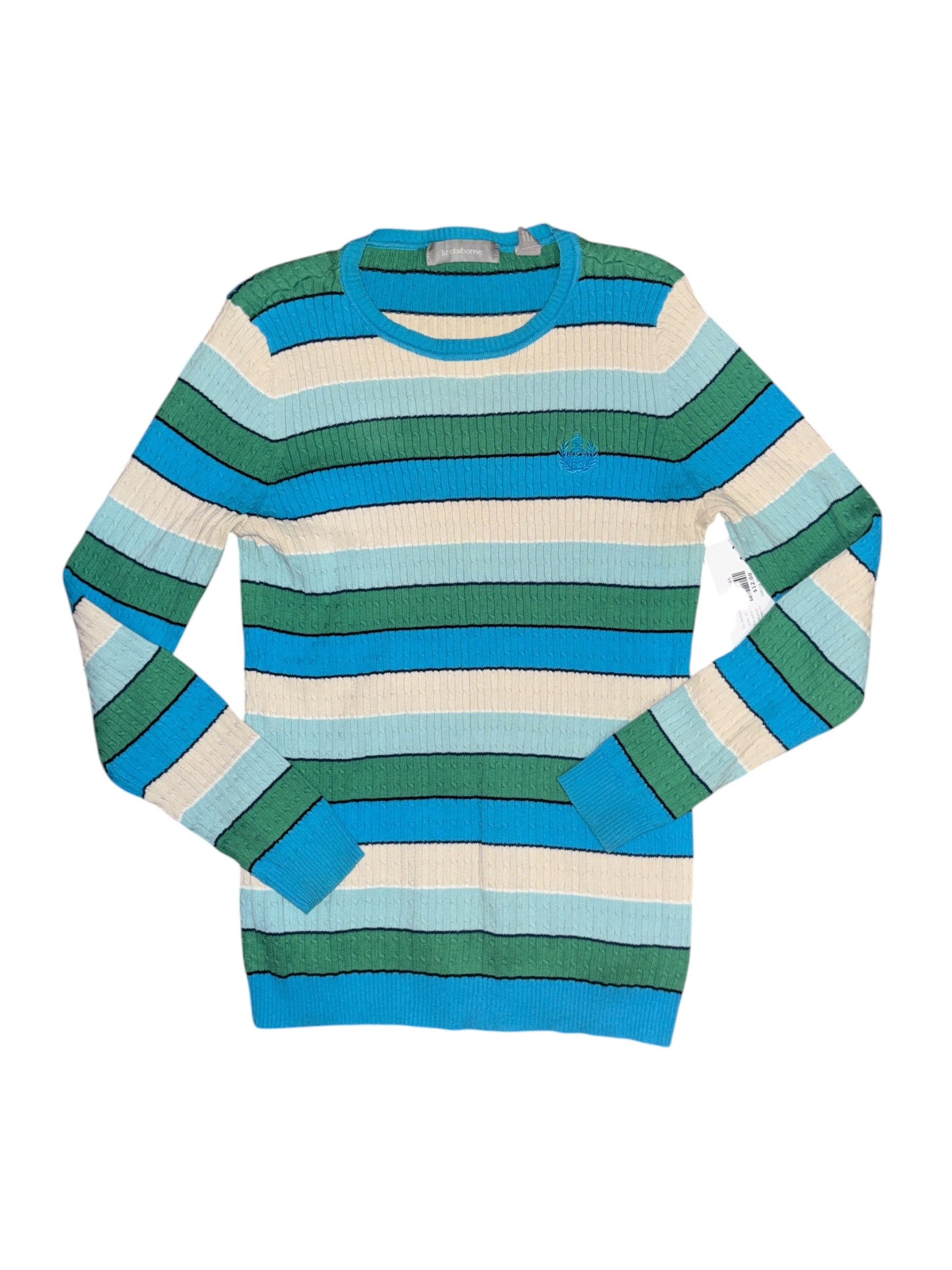 blue green liz claiborne striped ribbed ls, m