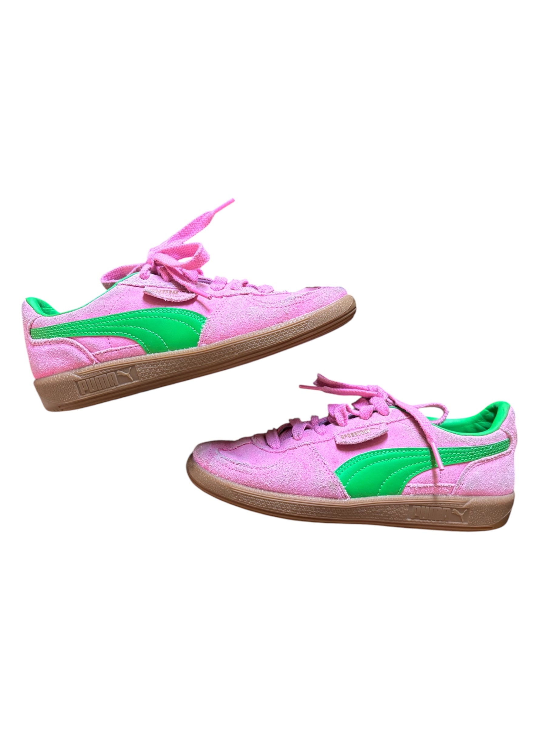 pink green puma suede sneakers