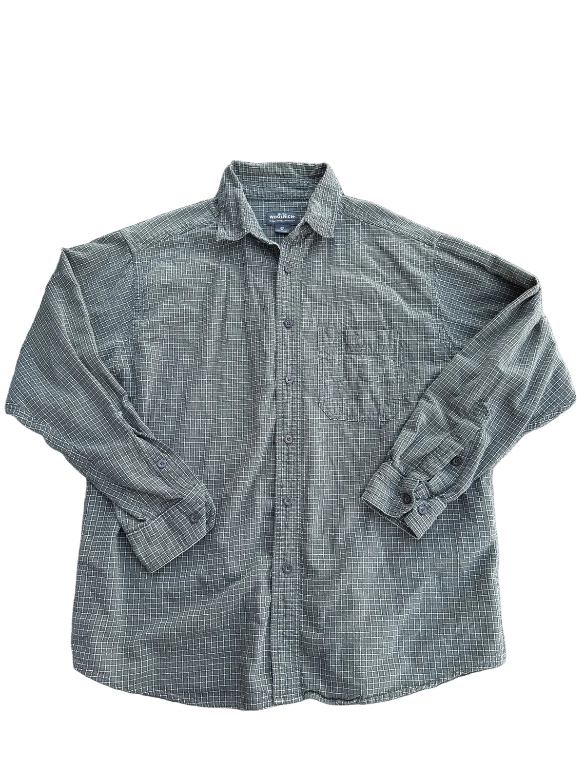 green white woolrich ls plaid button down, XL