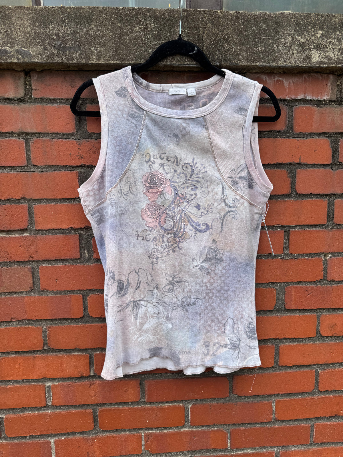 Gray blue Apt 9 Bedazzled pattern tank, L