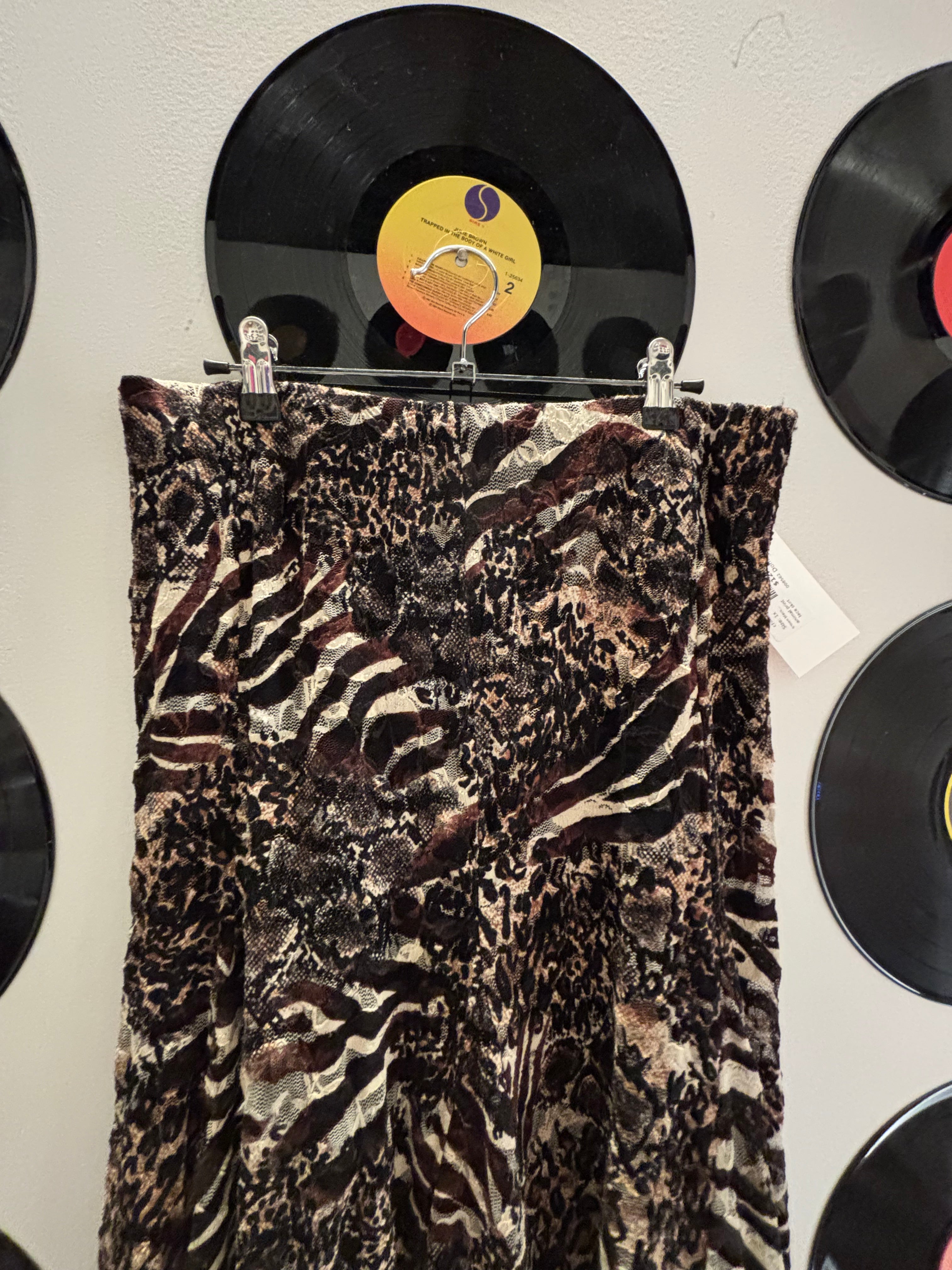 brown black cream chicos animal print lace skirt, 1 (chicos medium)