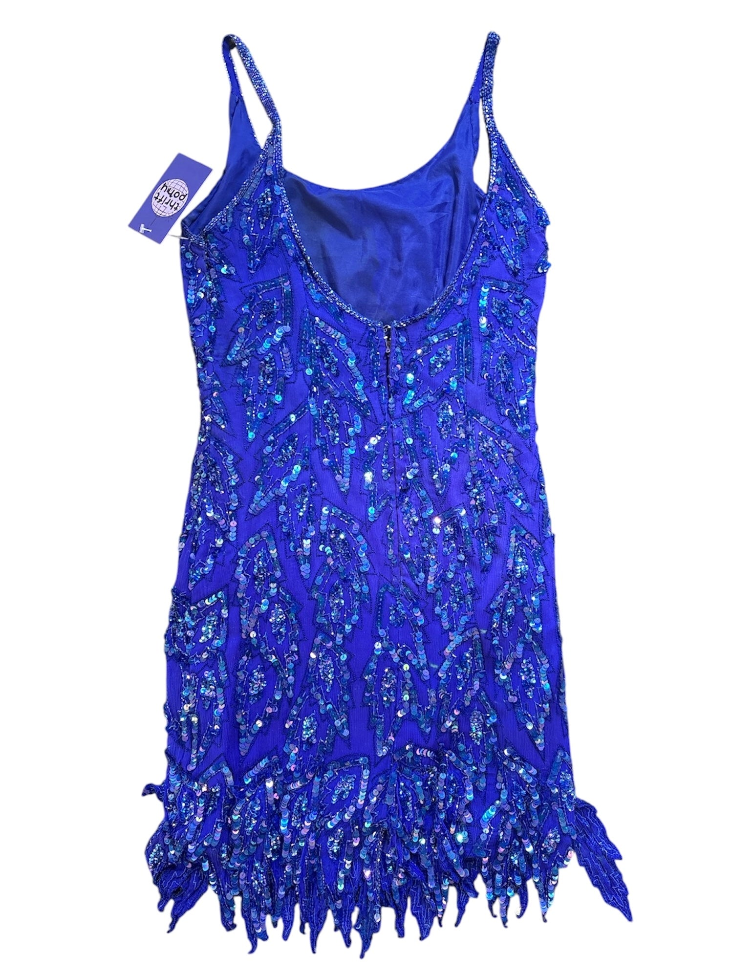 blue beaded sequined mini dress Small