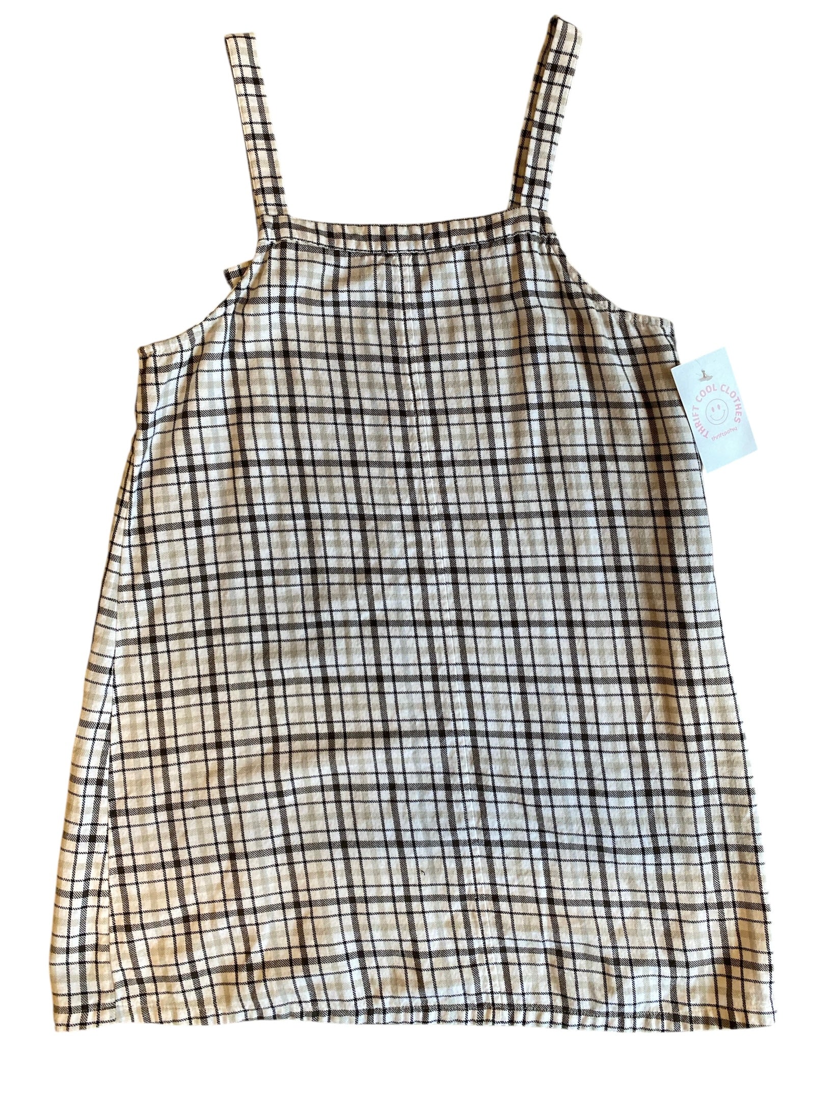white black american eagle plaid overall dress, m
