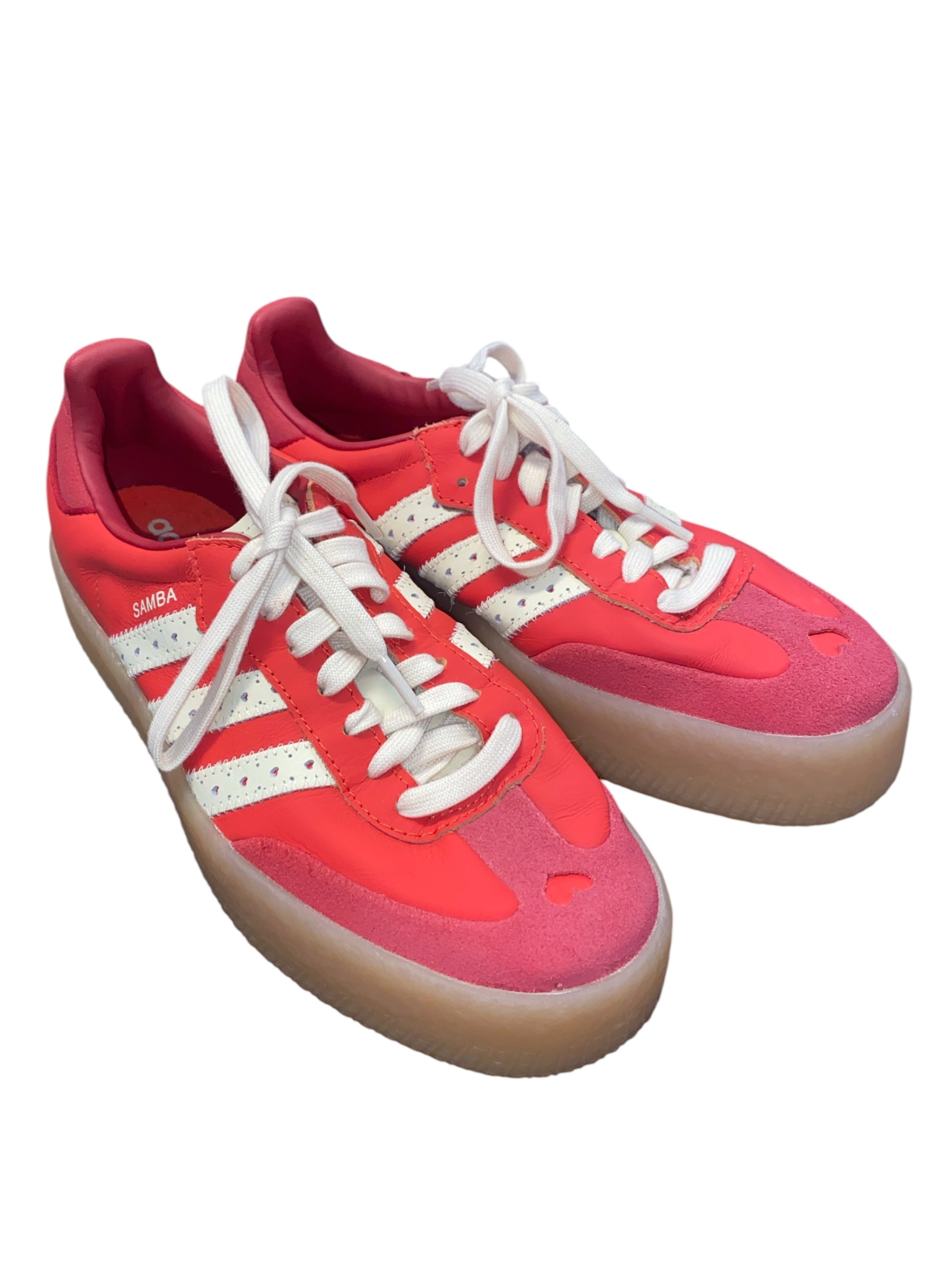 red adidas samba sneakers, 8.5