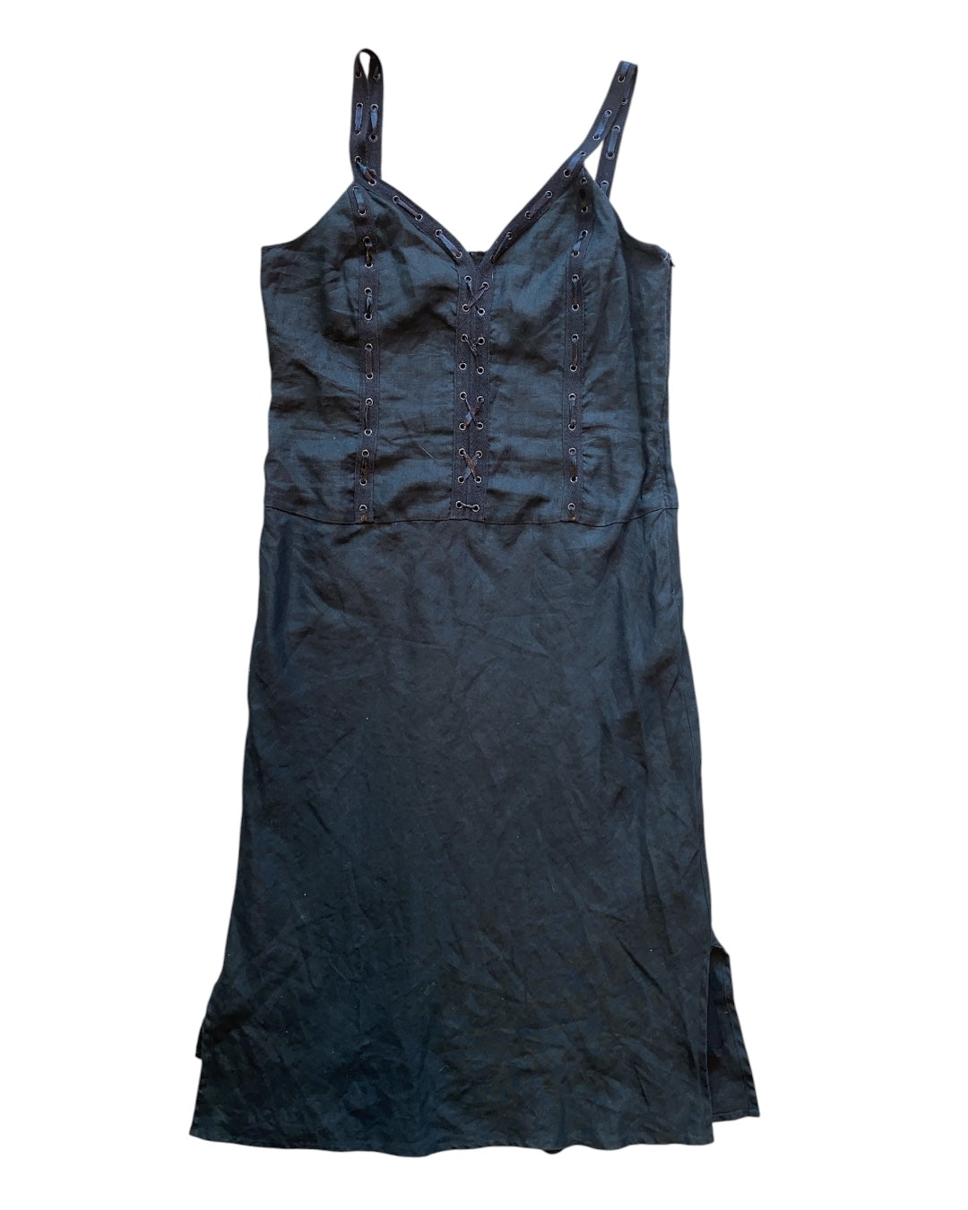 Black Nikki Valentine Grommet ribbon linen dress, 10