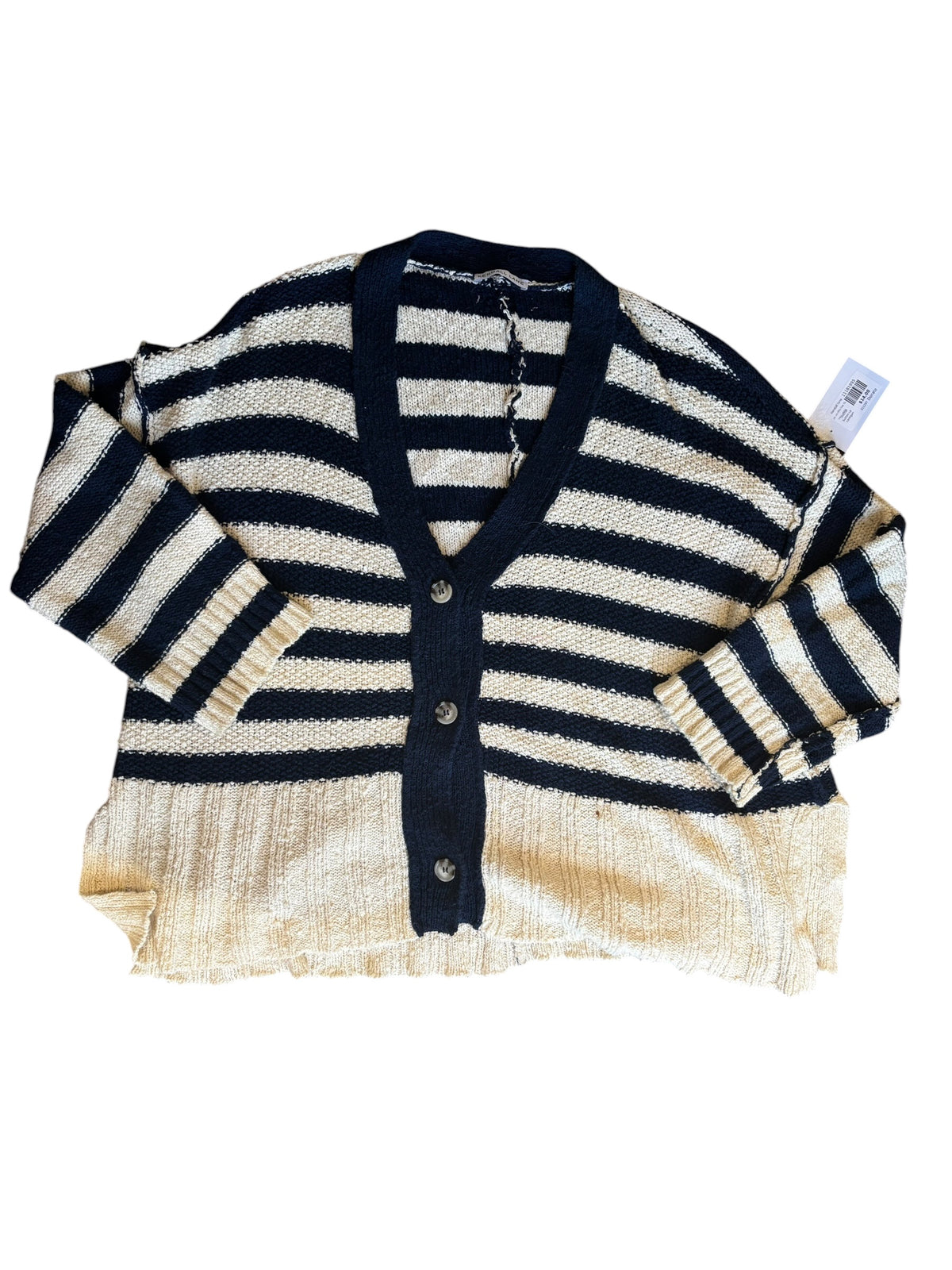 navy white kendall lane crochet button up cardigan striped, xs (fits like XL