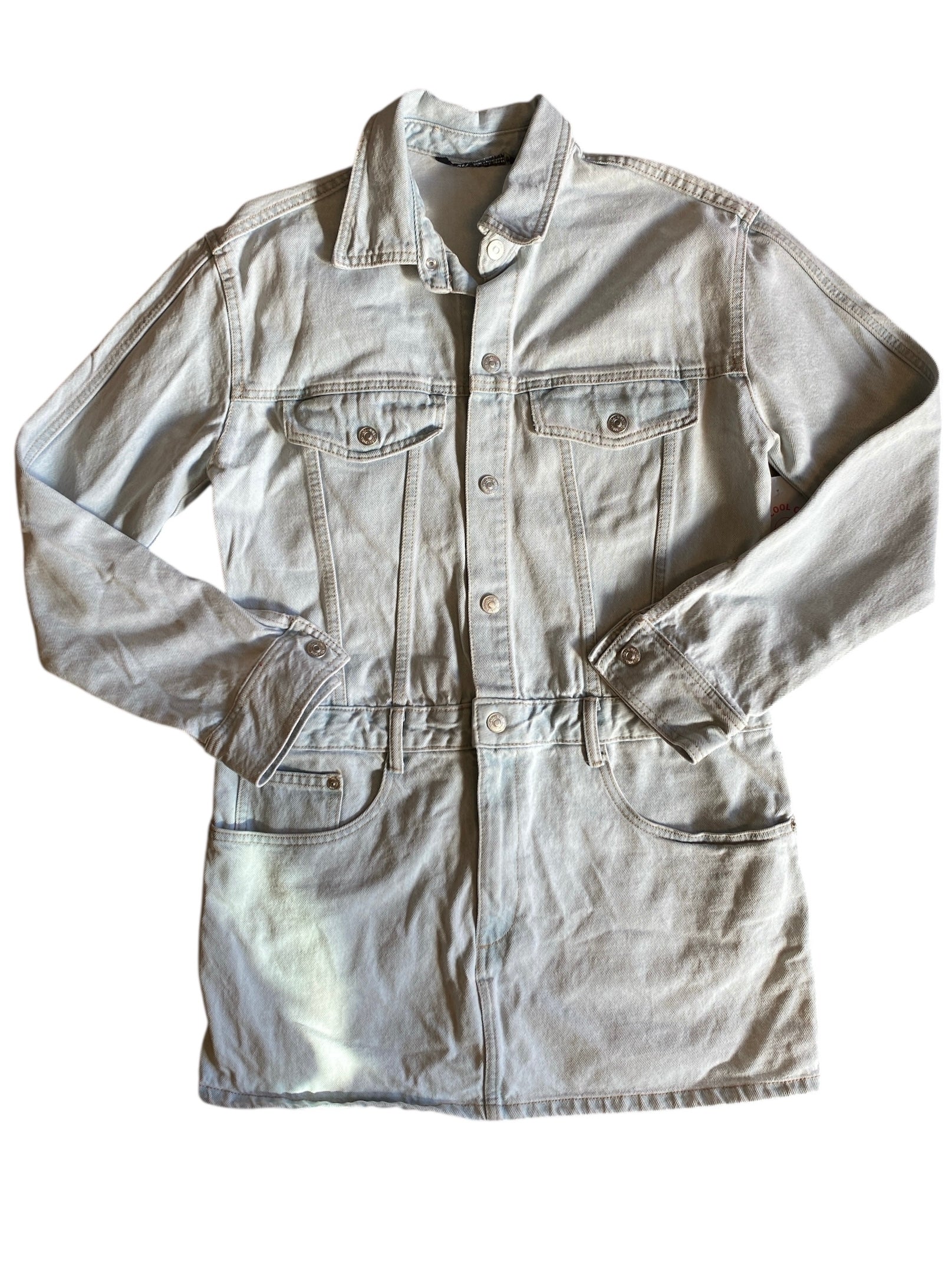 light blue zara denim ls mini dress, L