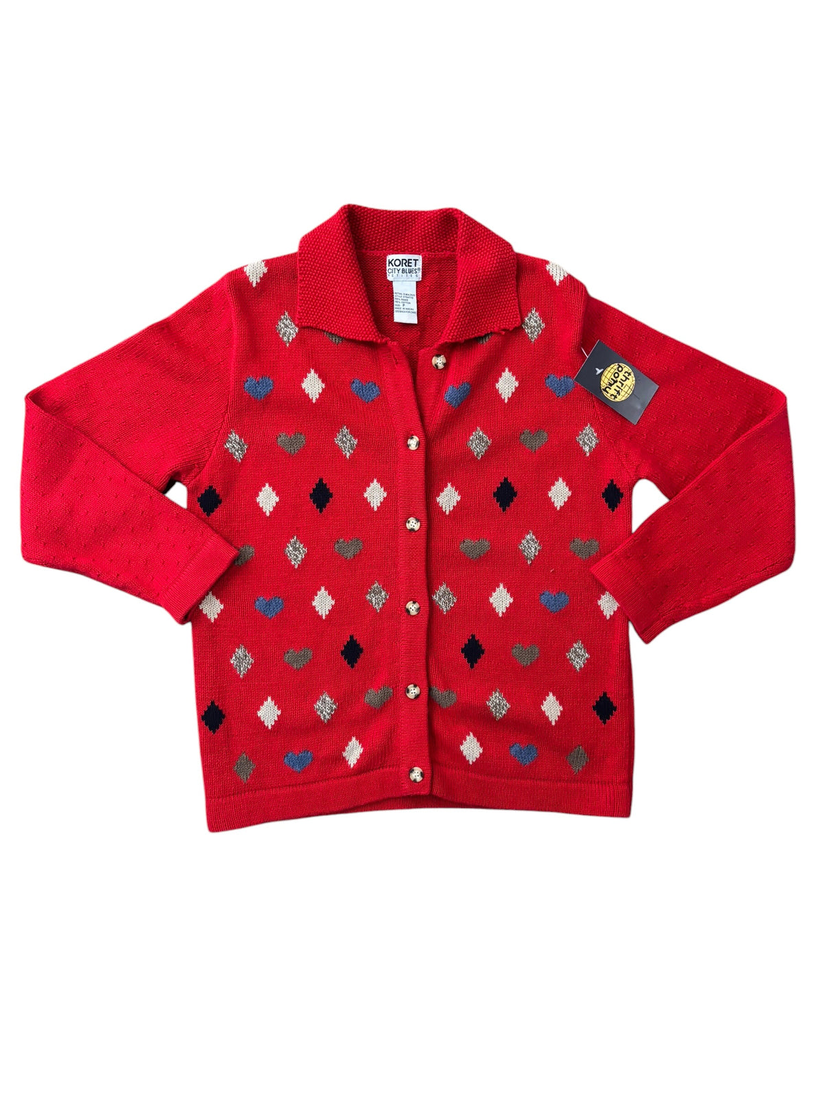red koret heart diamond button up cardigan