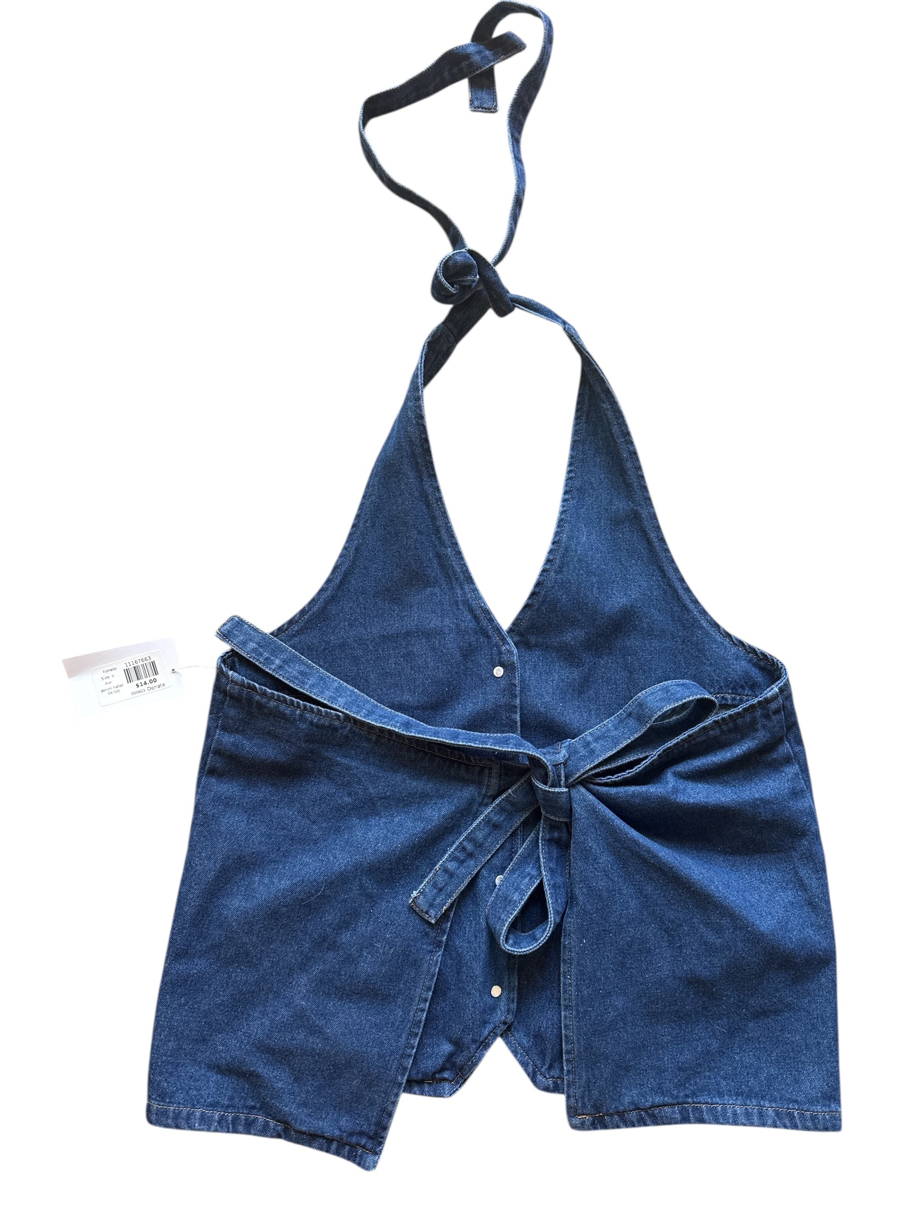blue lioness denim halter tie top, s