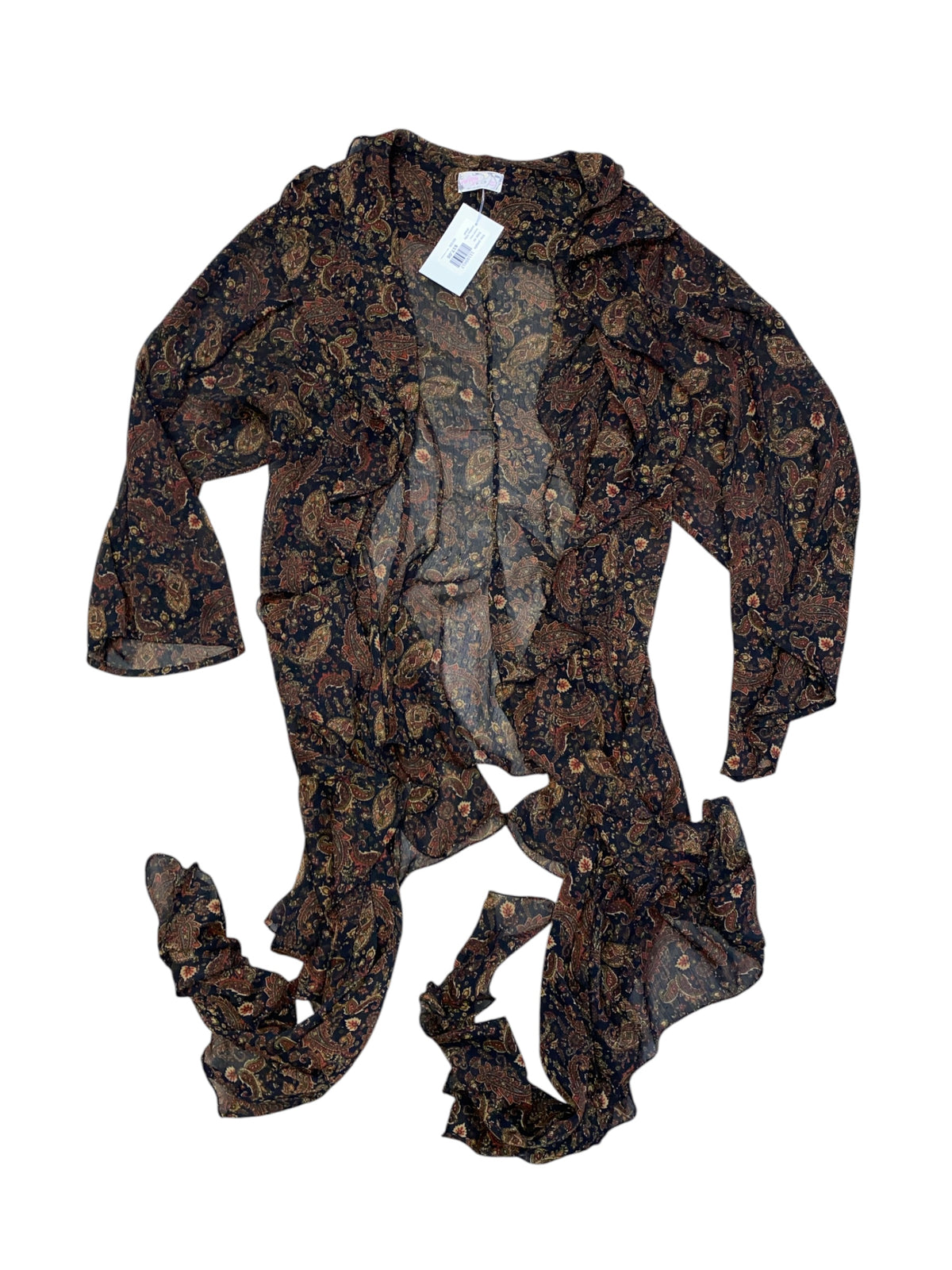 brown navy free people paisley frilly shawl, os