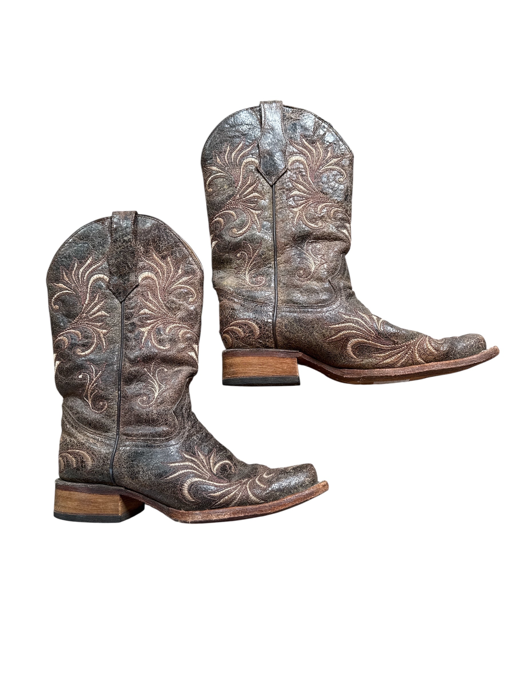 brown circle g vtg leather cowboy boots, 7 women's (fits true to size)
