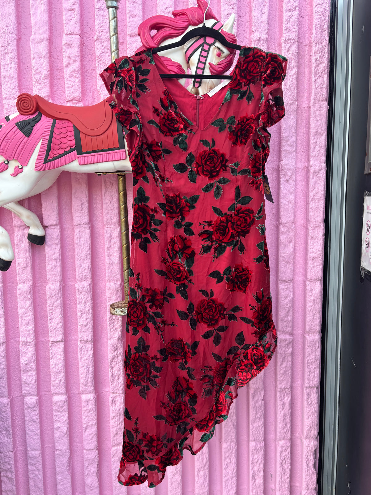 red rachel parcell velour rose asymmetrical, 12
