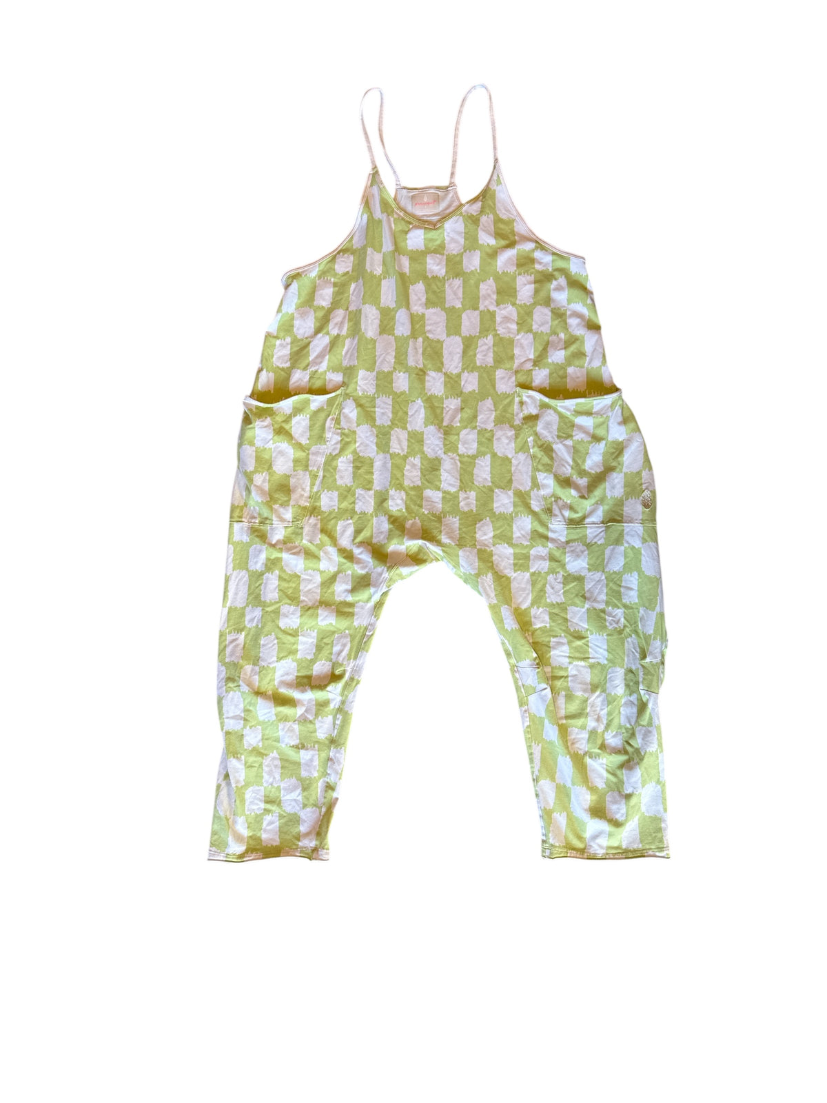 green white free people checkered overalls, s