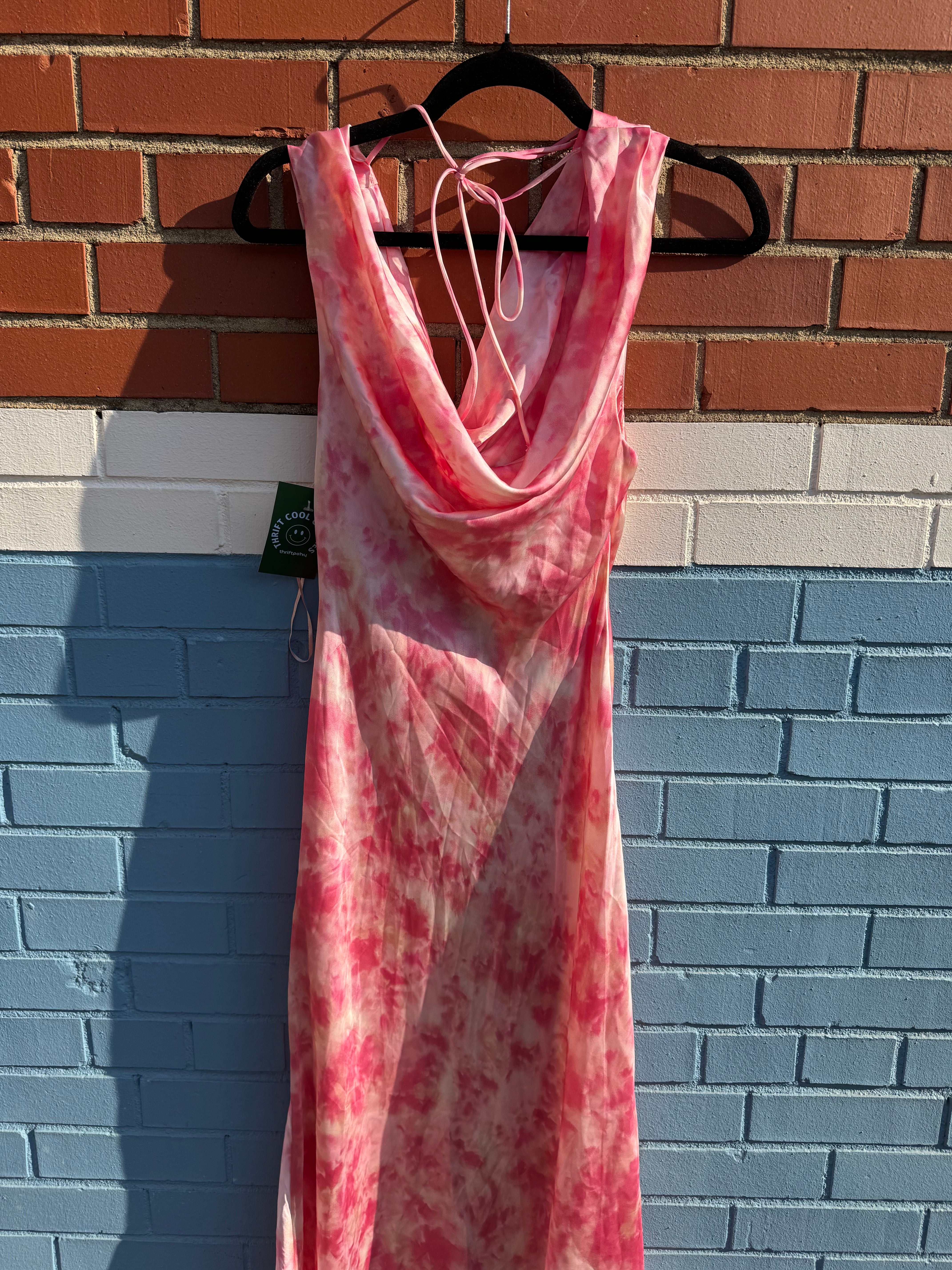 Pink and white Zara cowl neck maxi dress, xs