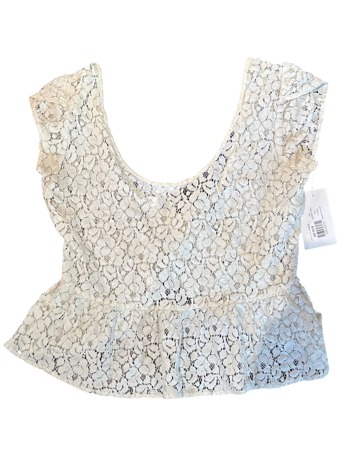 white pins and needles lace peplum top, s