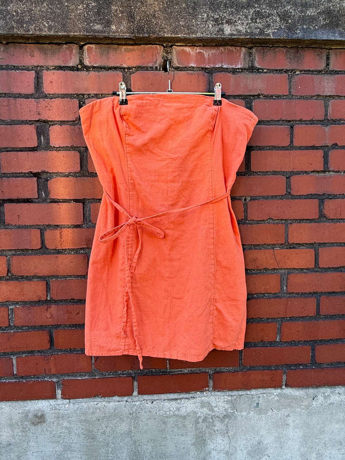 orange abercrmobie strapless linen mini dress, xl