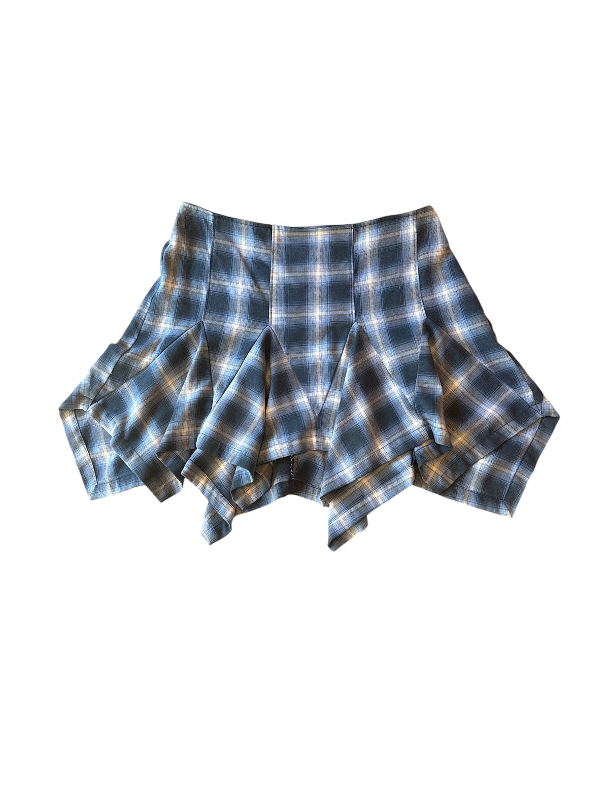 blue free people plaid pleated fairy mini skirt, xl