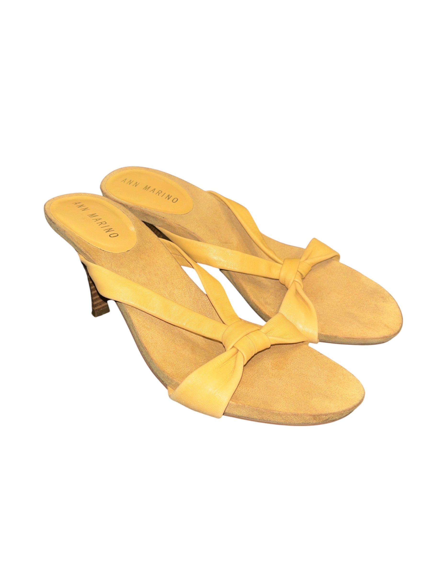 Yellow Ann marino Leather sandal heels, 8.5