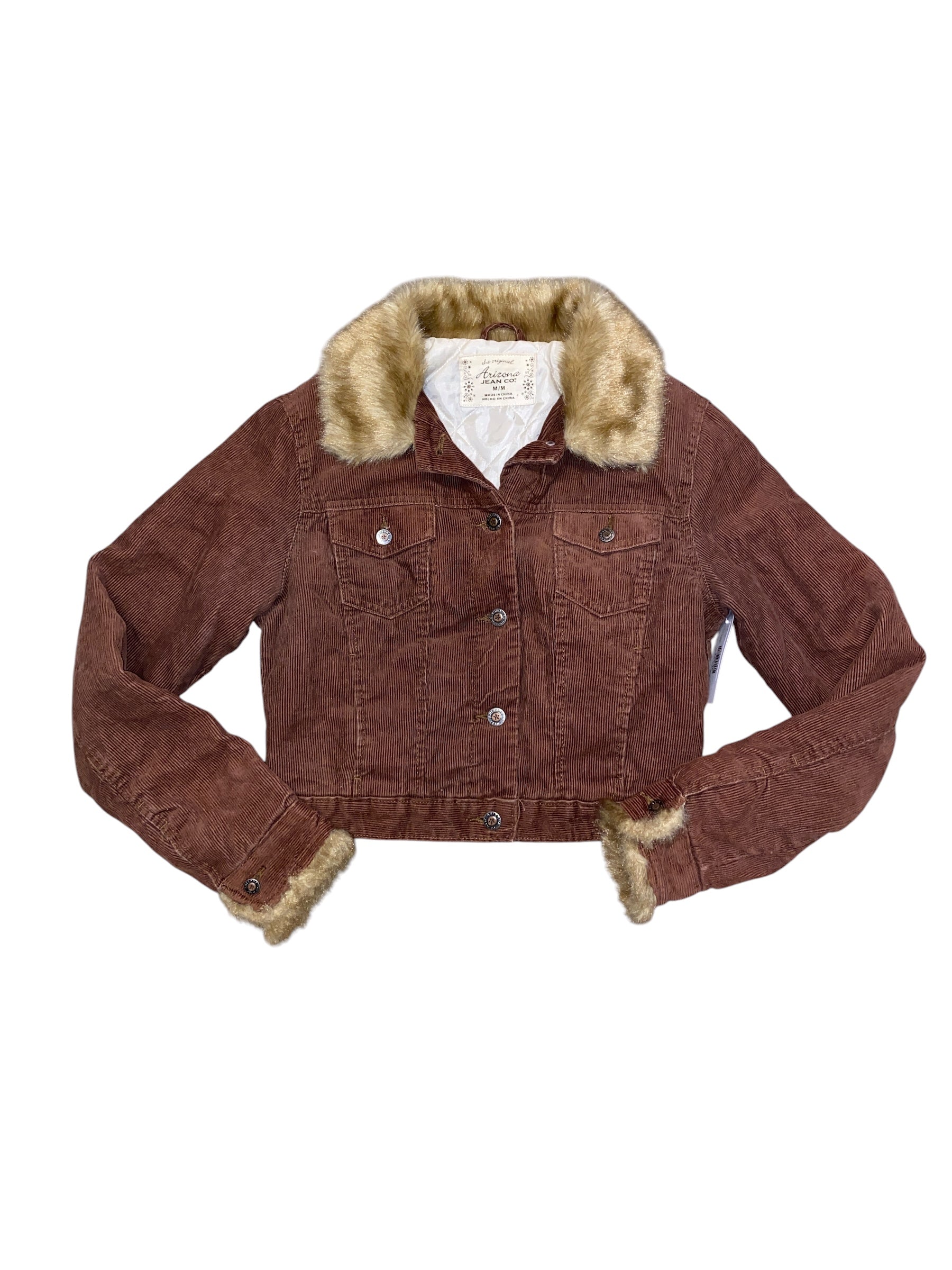 brown arizona chord jacket w fur collar, m