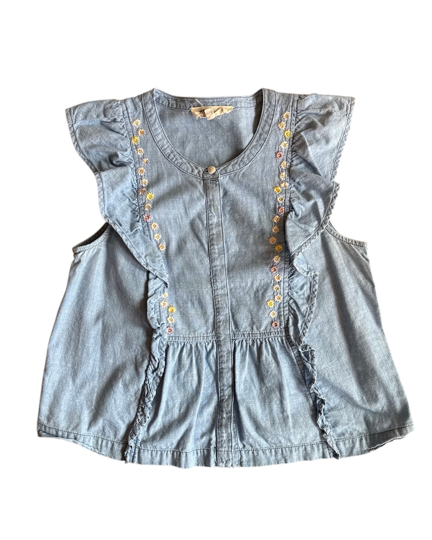 blue Madewell flutter sleeve denim top, small
