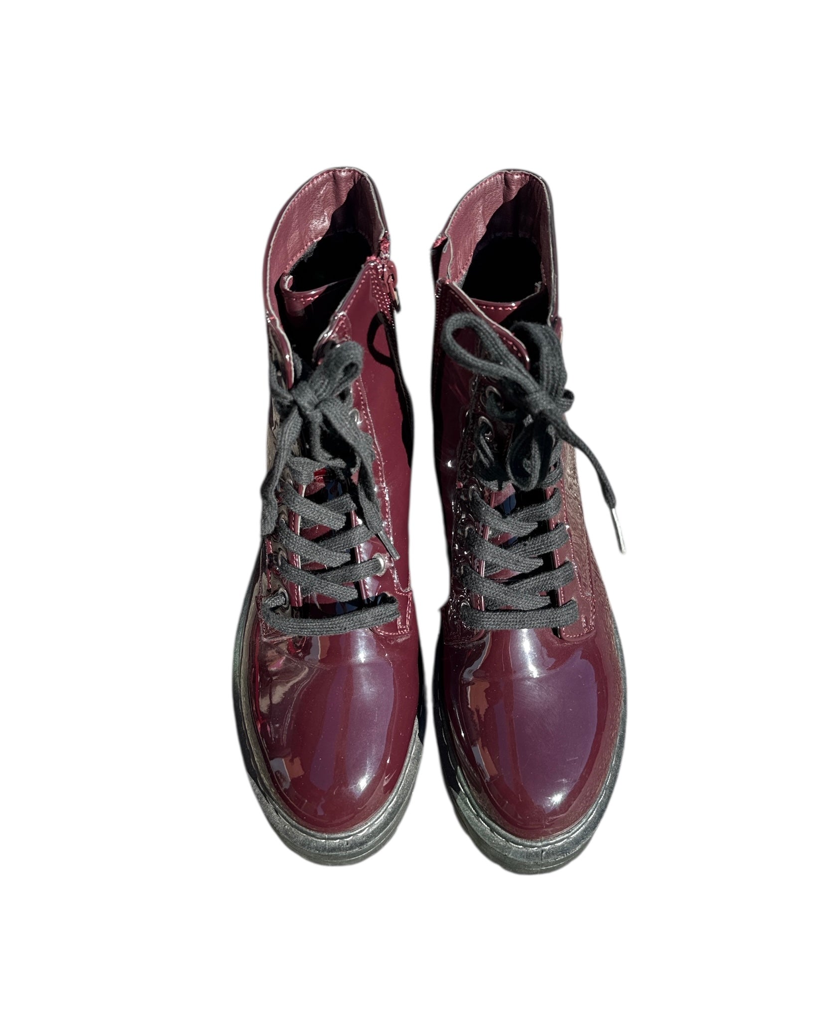 Maroon True craft Glossy combat boots, 8.5