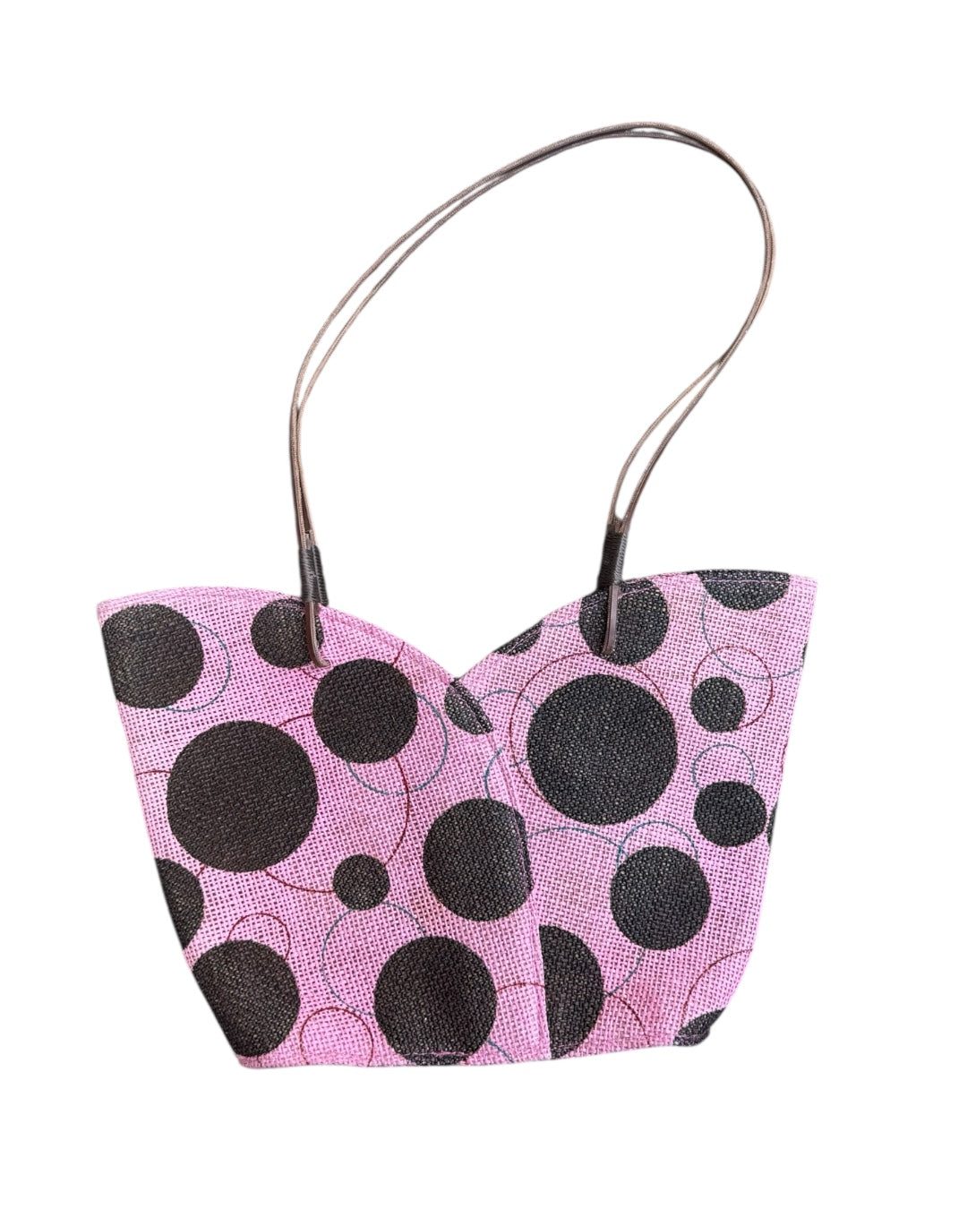 pink polka dot woven bag