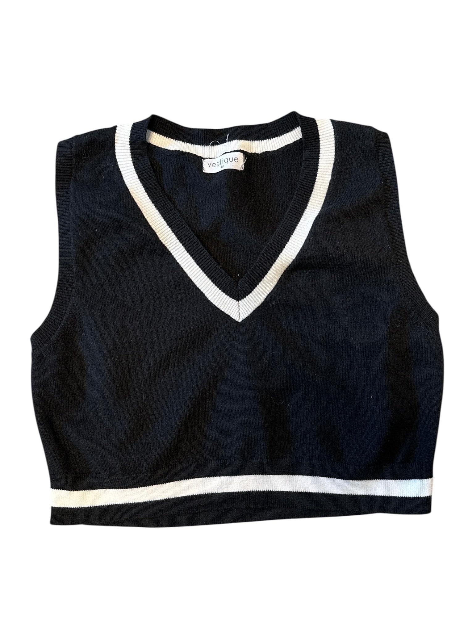 black white vestique knit sweater vest, m