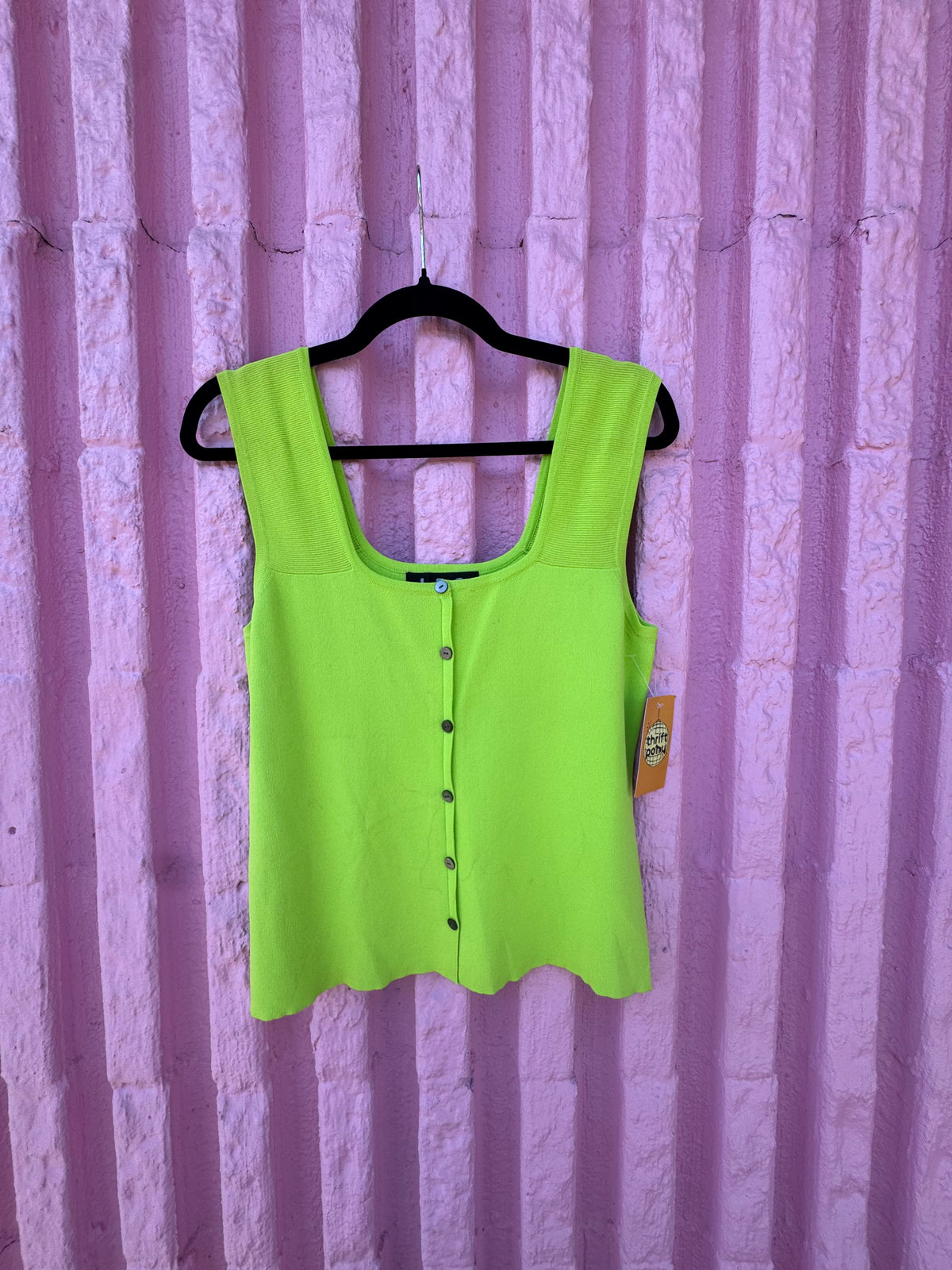 neon green jac knit square neck tank, L