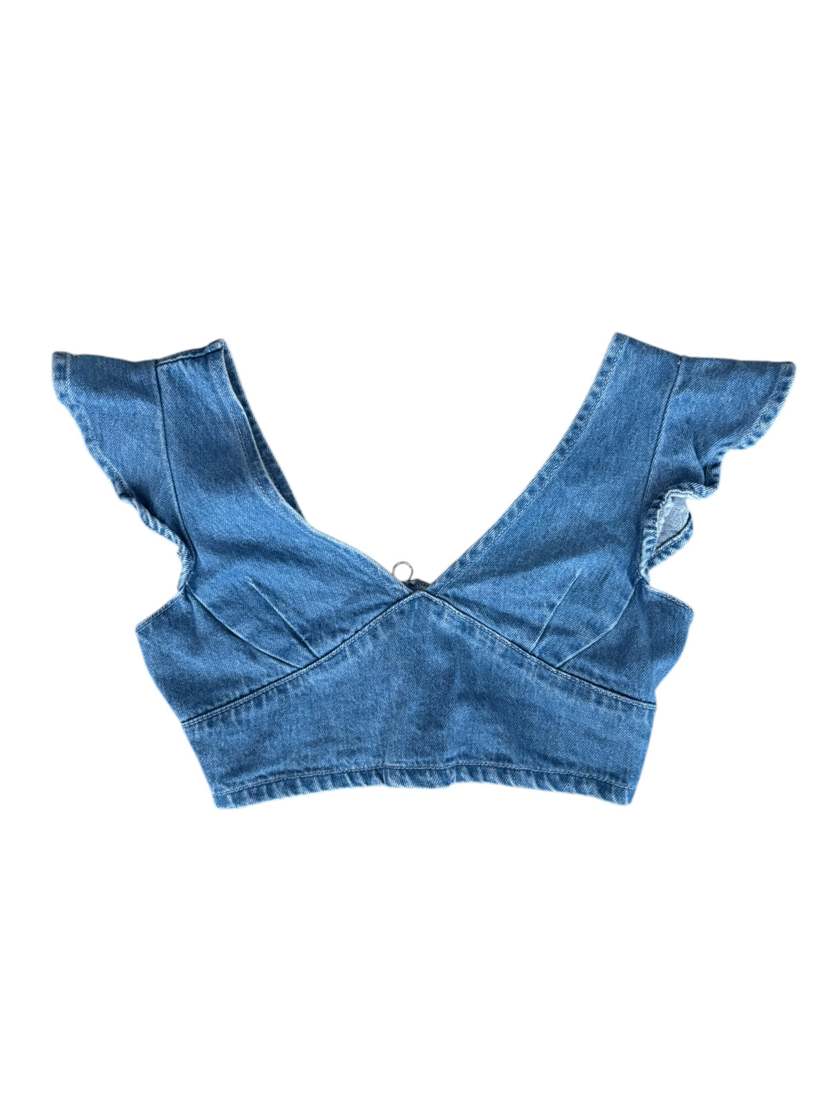 blue fashion nova ruffle denim bra top, xs