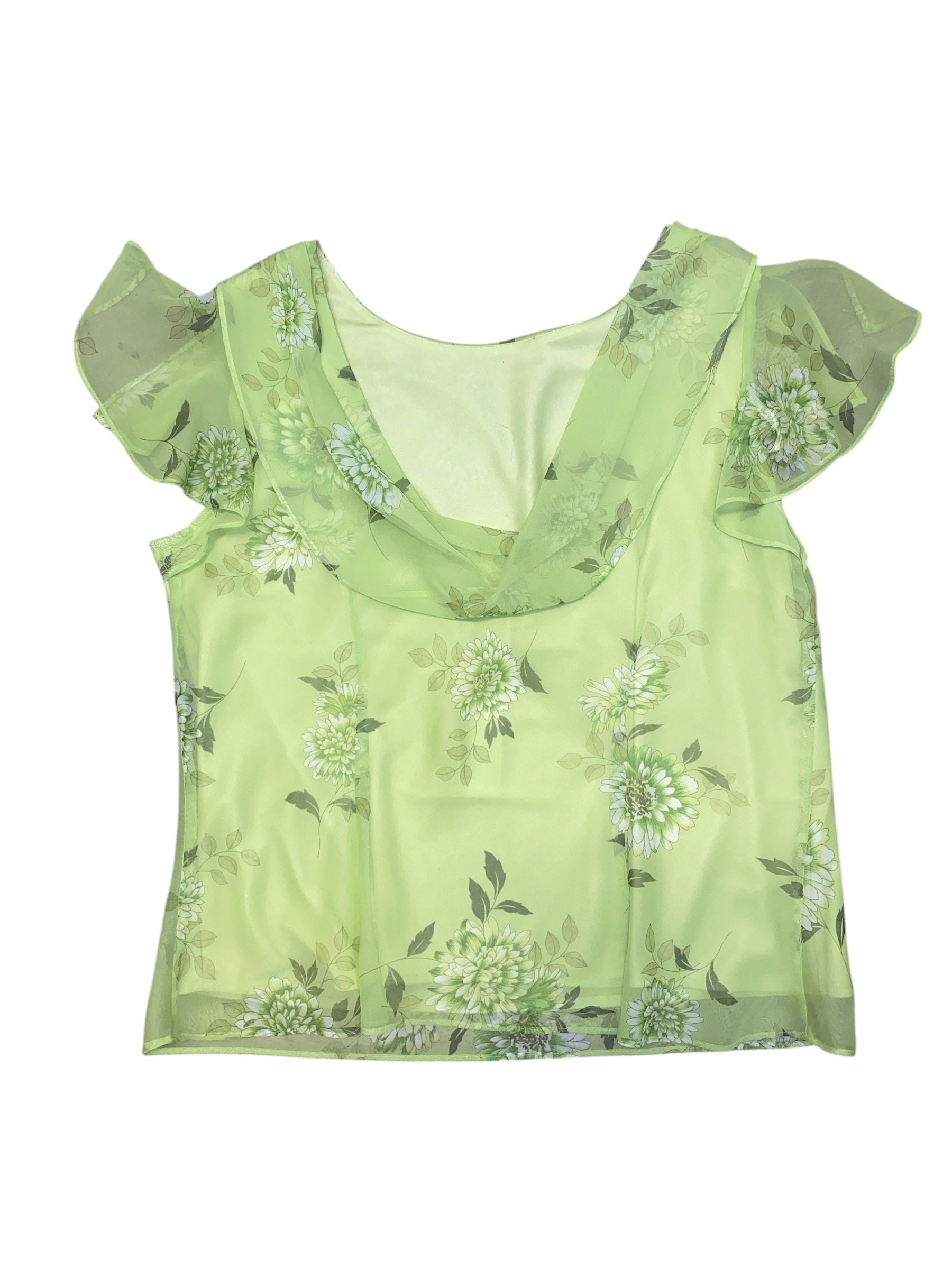 green K Studio floral frilly ss top with open back, 16