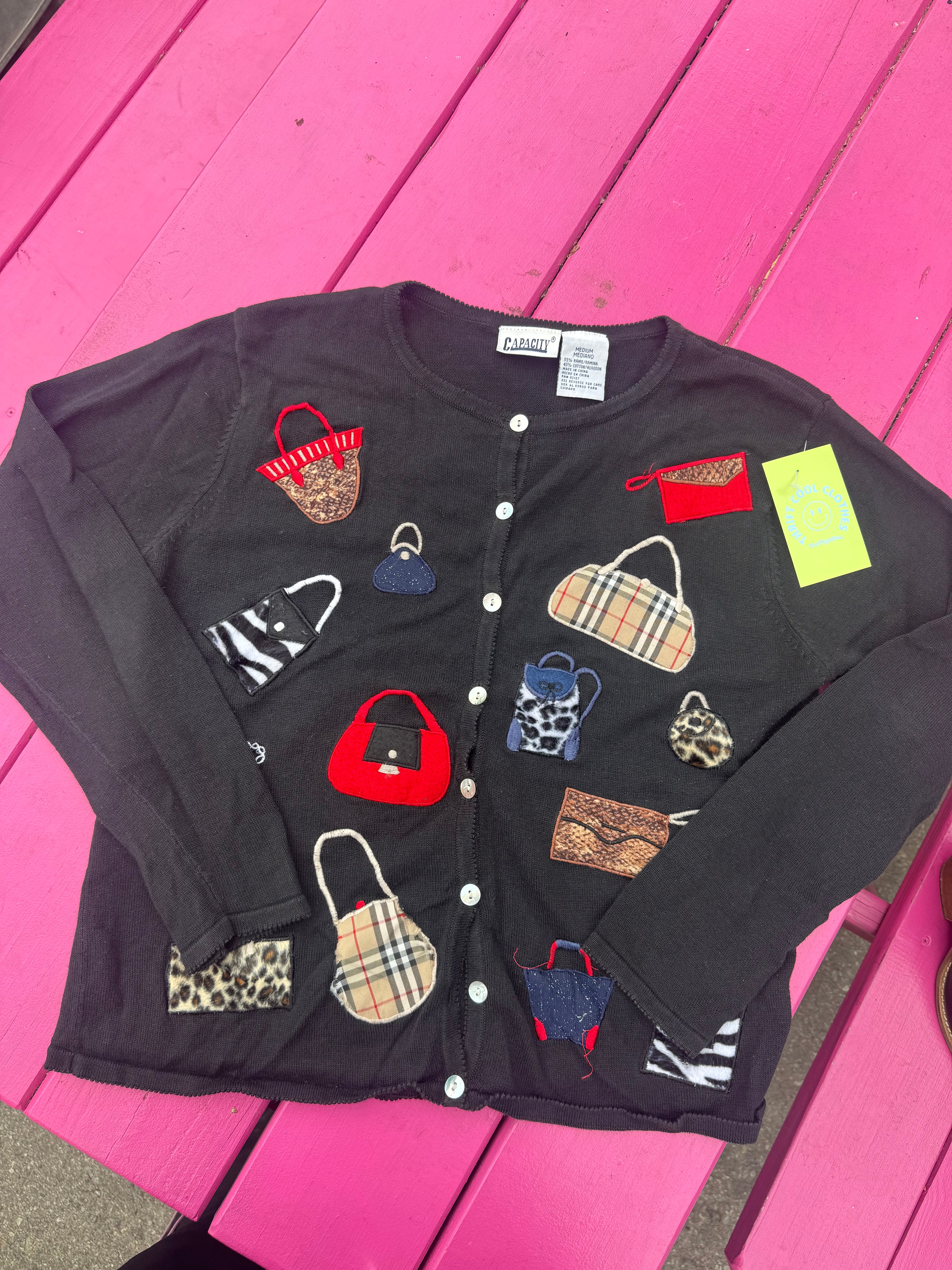 black capacity purse cardigan, m