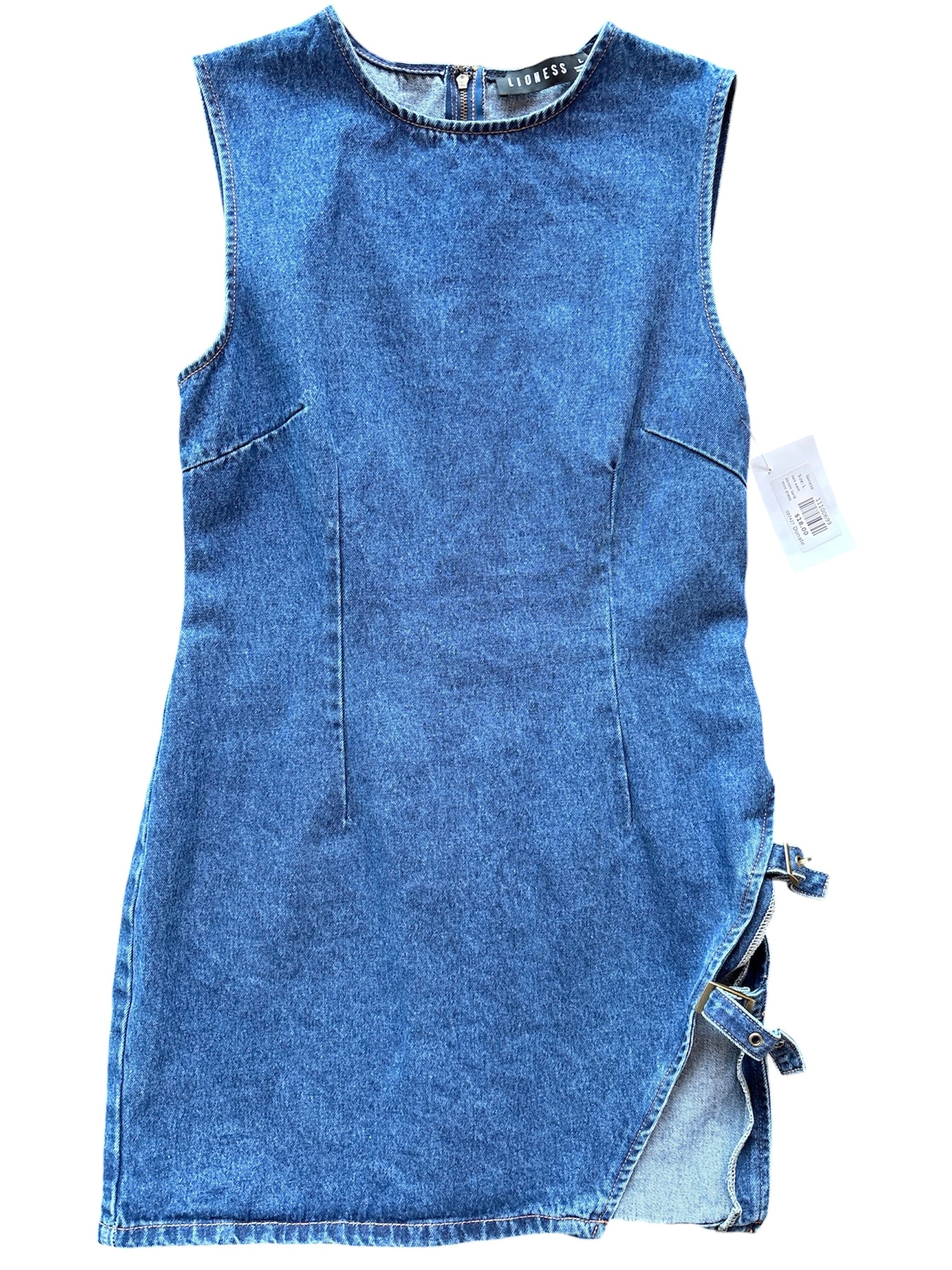 dark wash lioness denim tank mini dress, L