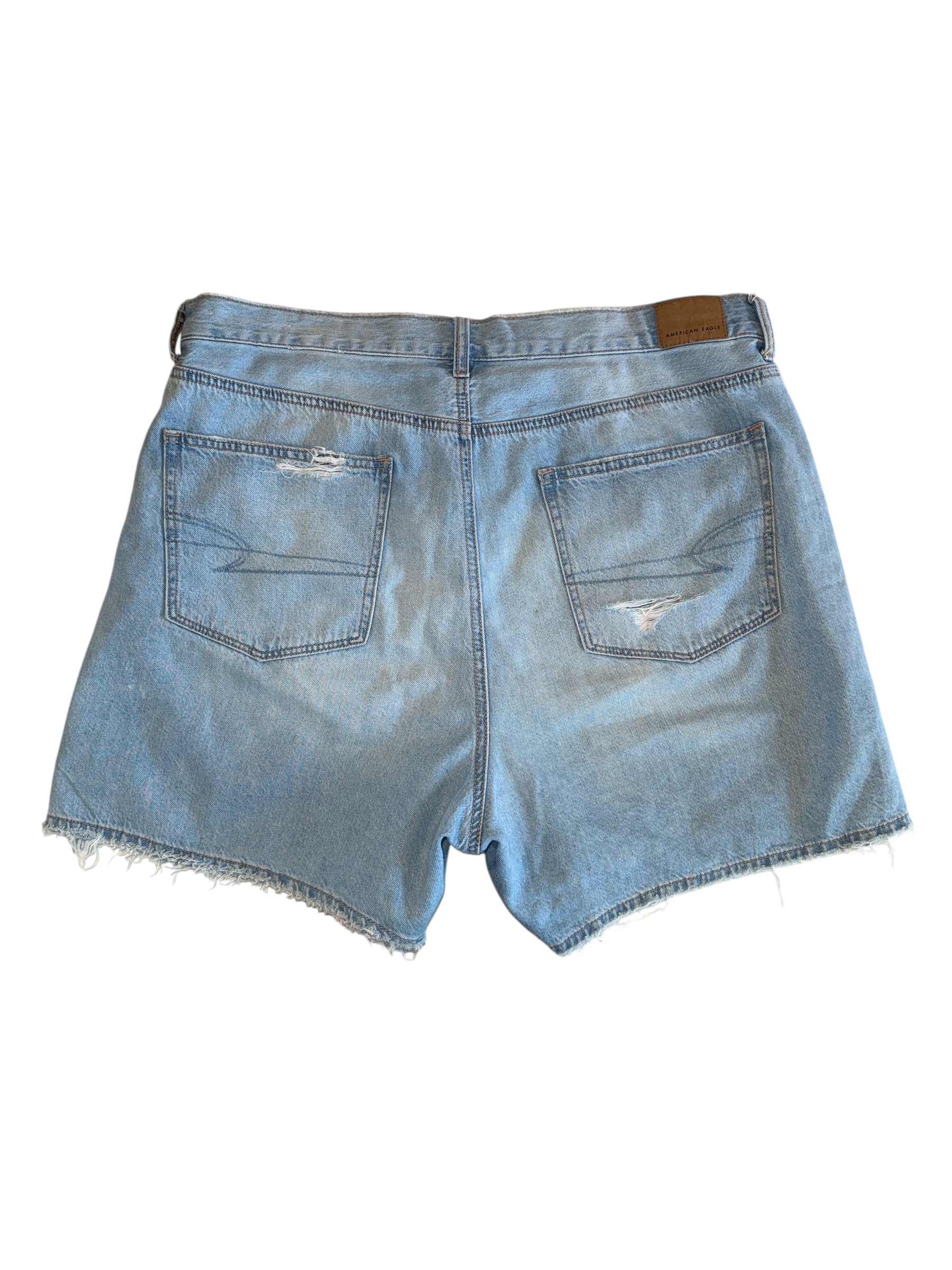 blue American eagle light wash highest rise cutoff denim short, 16