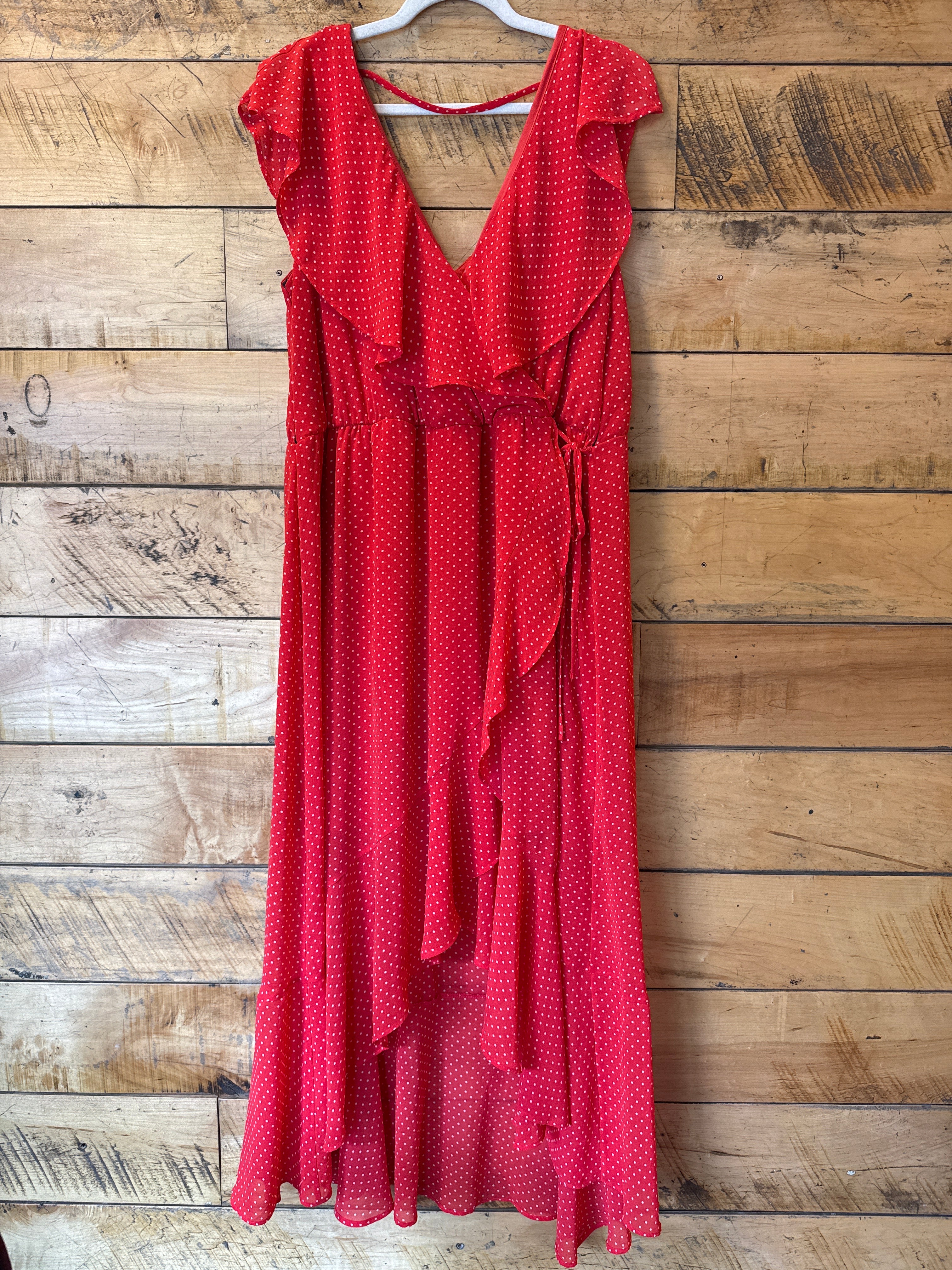 red Soprano v neck polka dot dress, 3xl