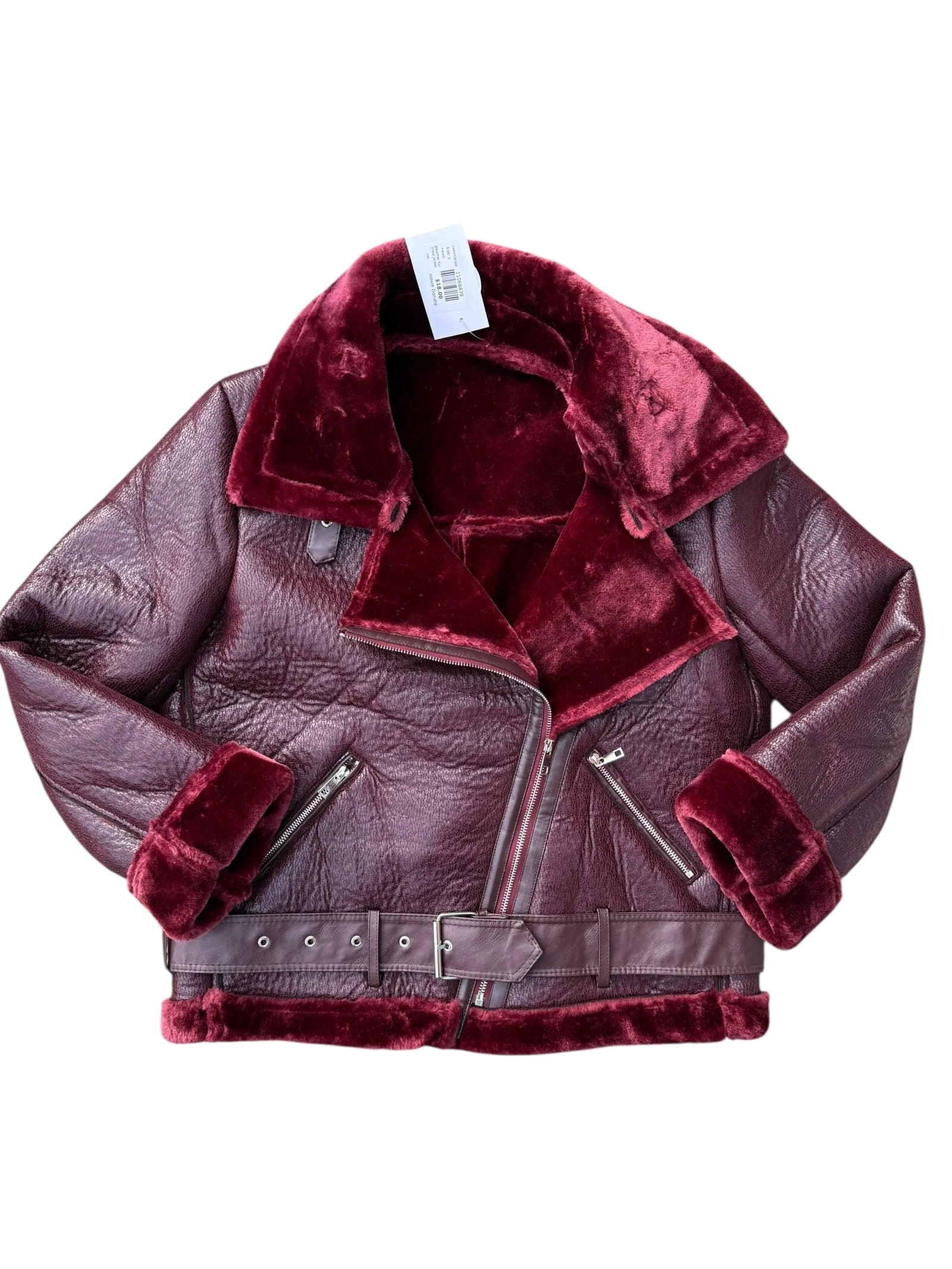 maroon commense pleather fur lined jacket, s