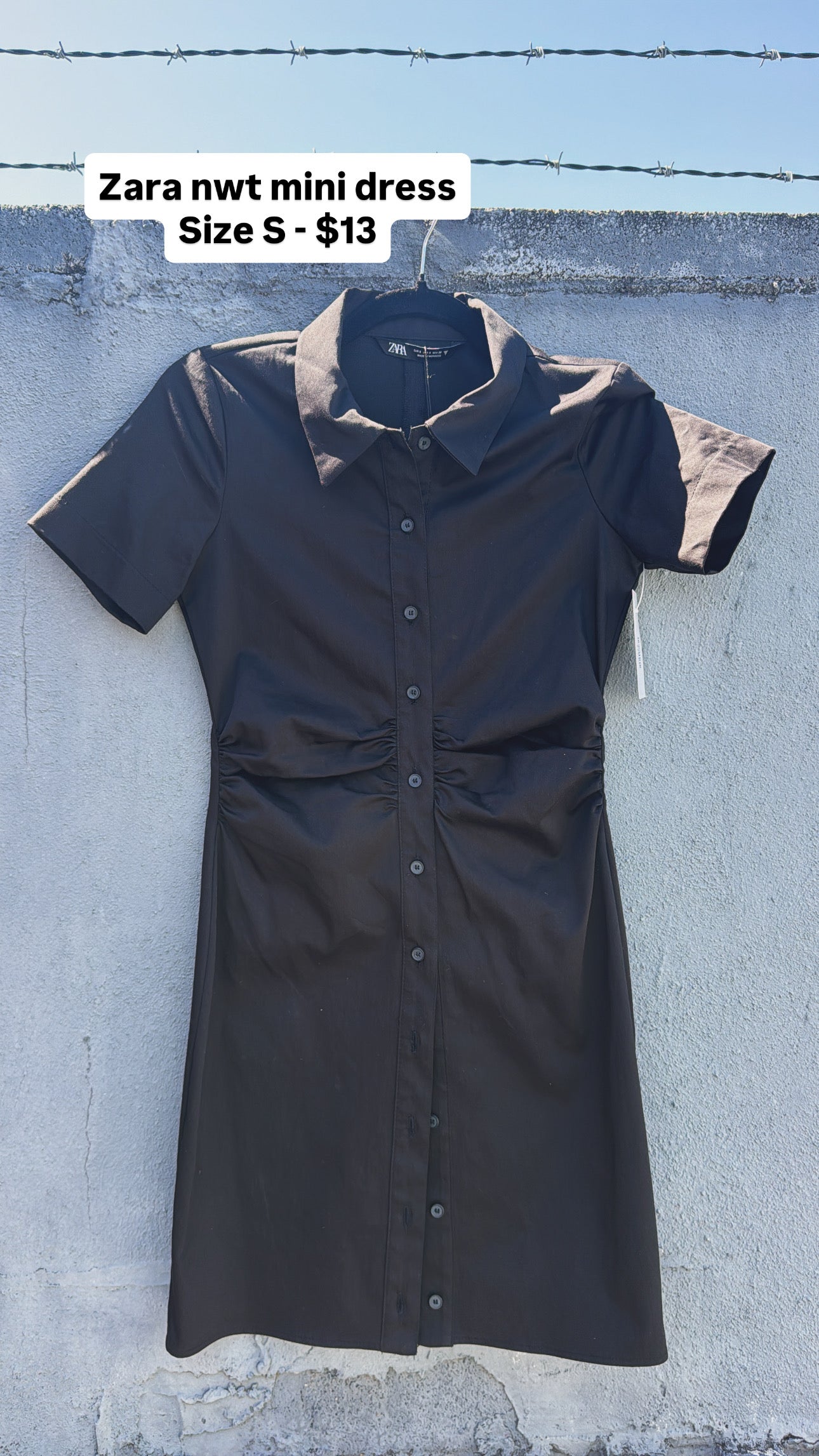 black zara nwt button up dress, S