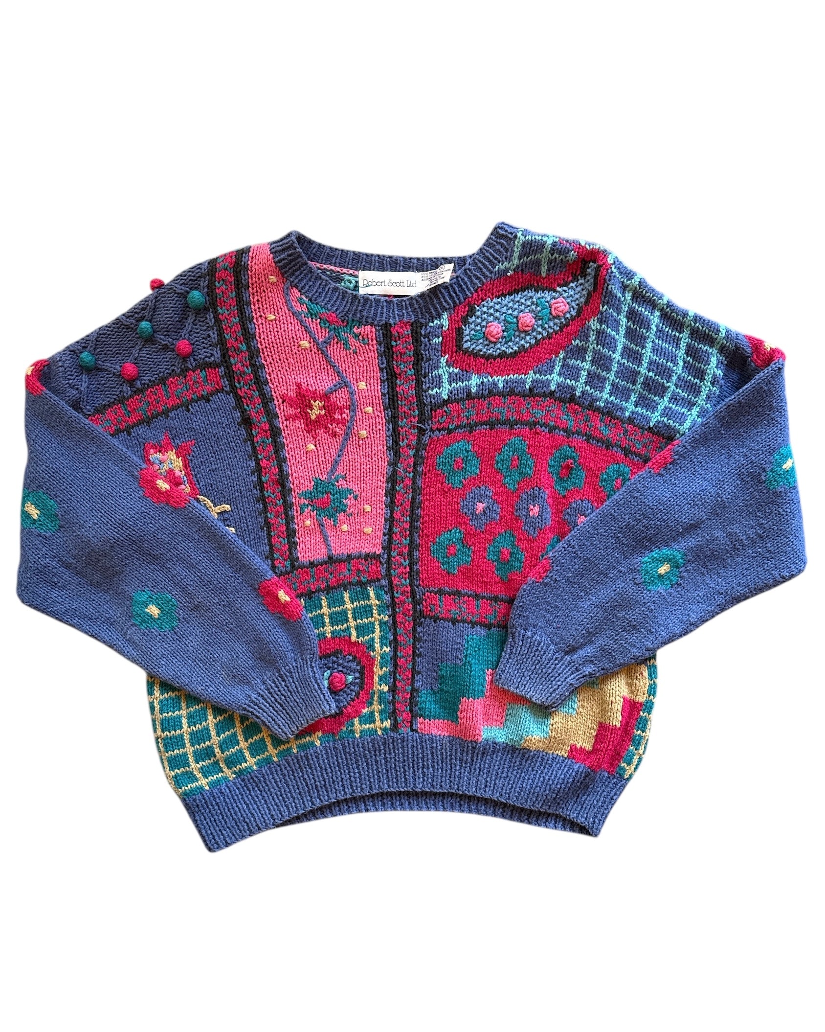 Purple Robert Scott Vtg multi pattern sweater, Xl