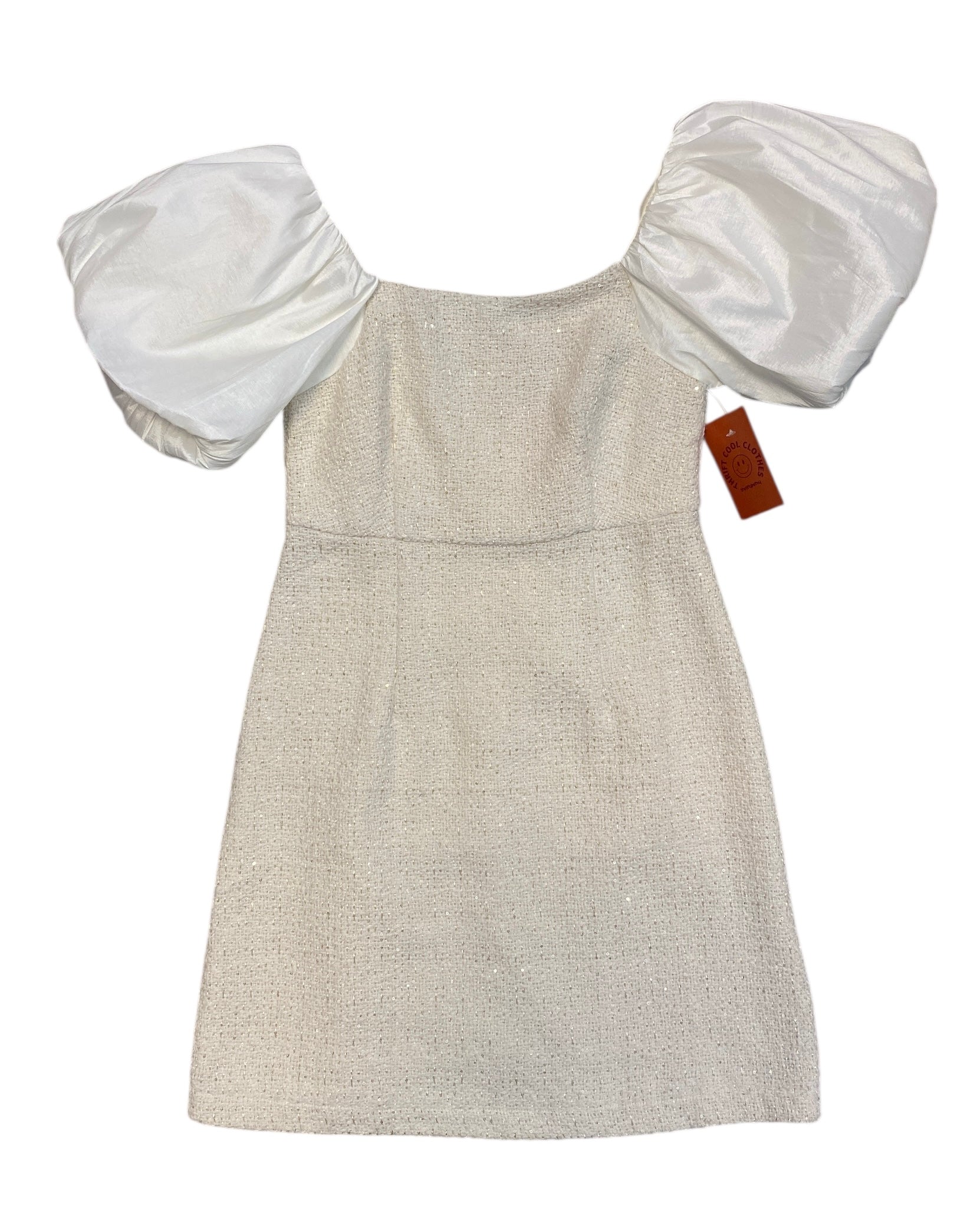 white gold thml nwt puffy sleeve tweed dress, xs