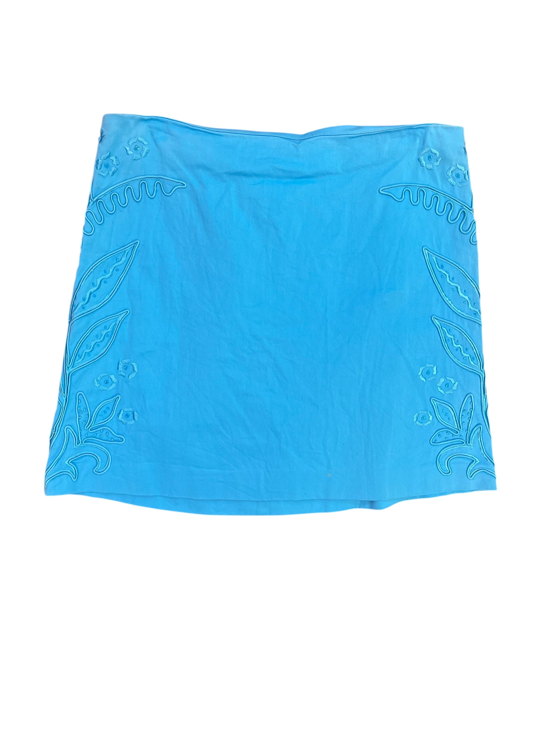 blue cache embroidered mini skirt, 8