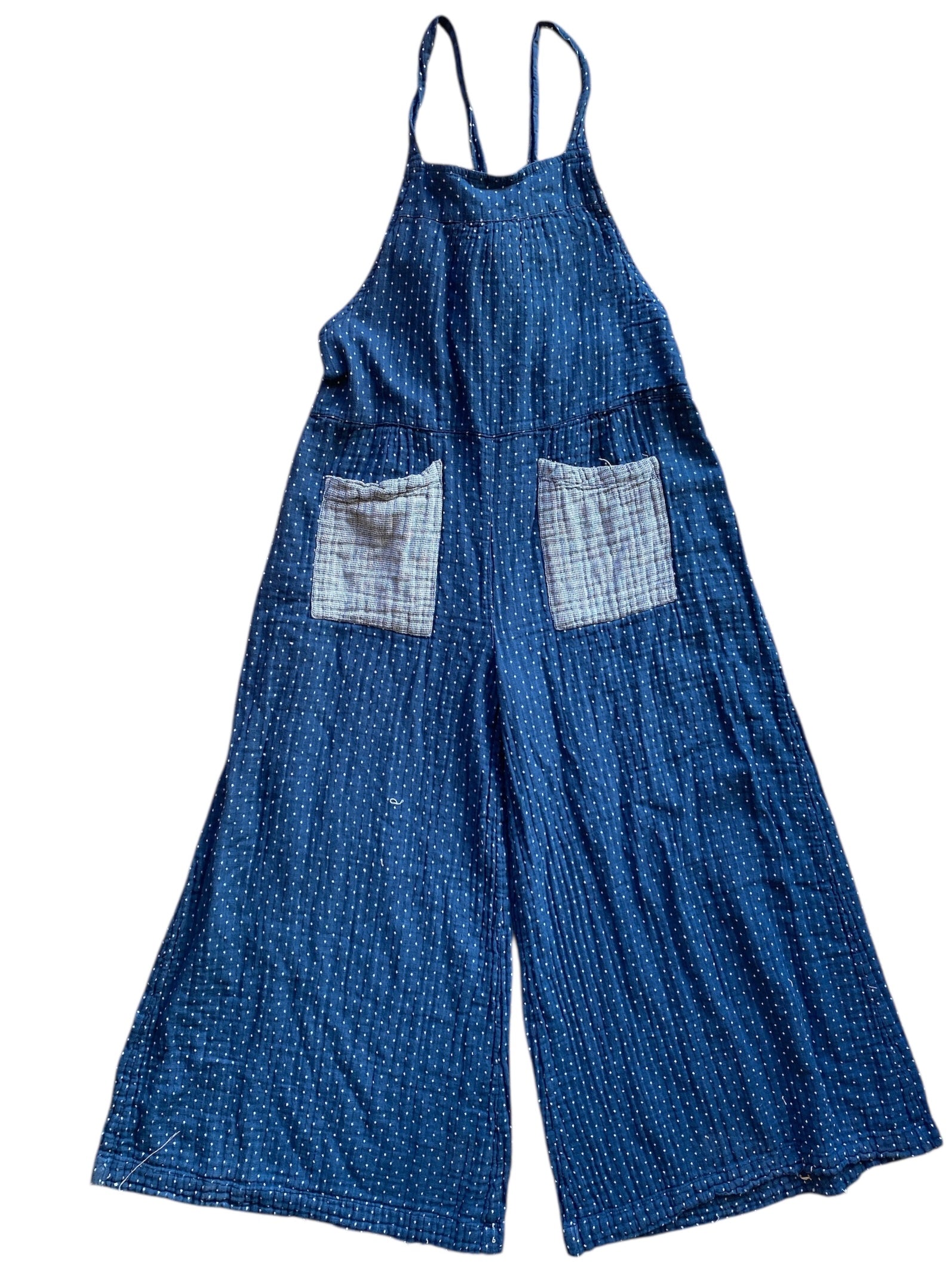 blue white Natural ife polka dot jumpsuit, S