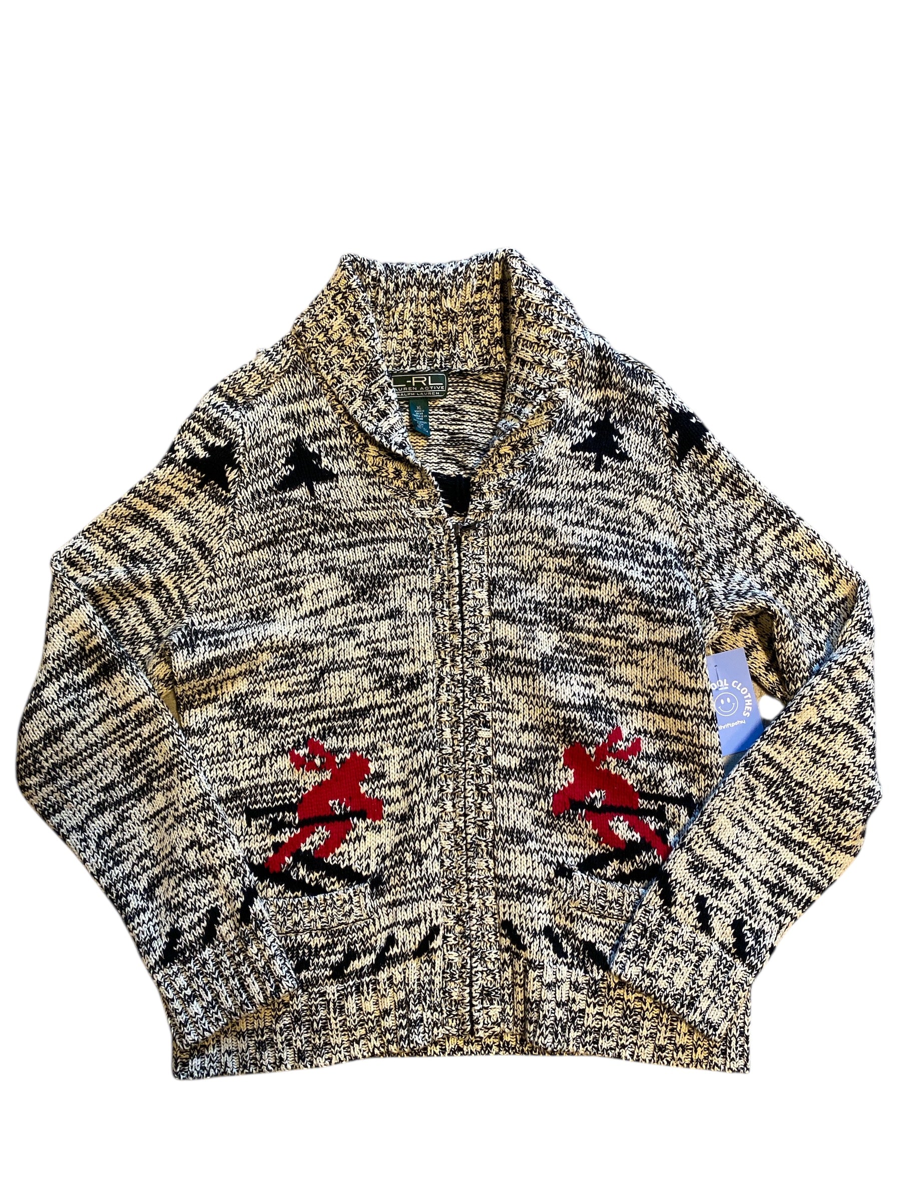 peppered grey Ralph lauren active knit winter ski 80% cotton sweater, XL