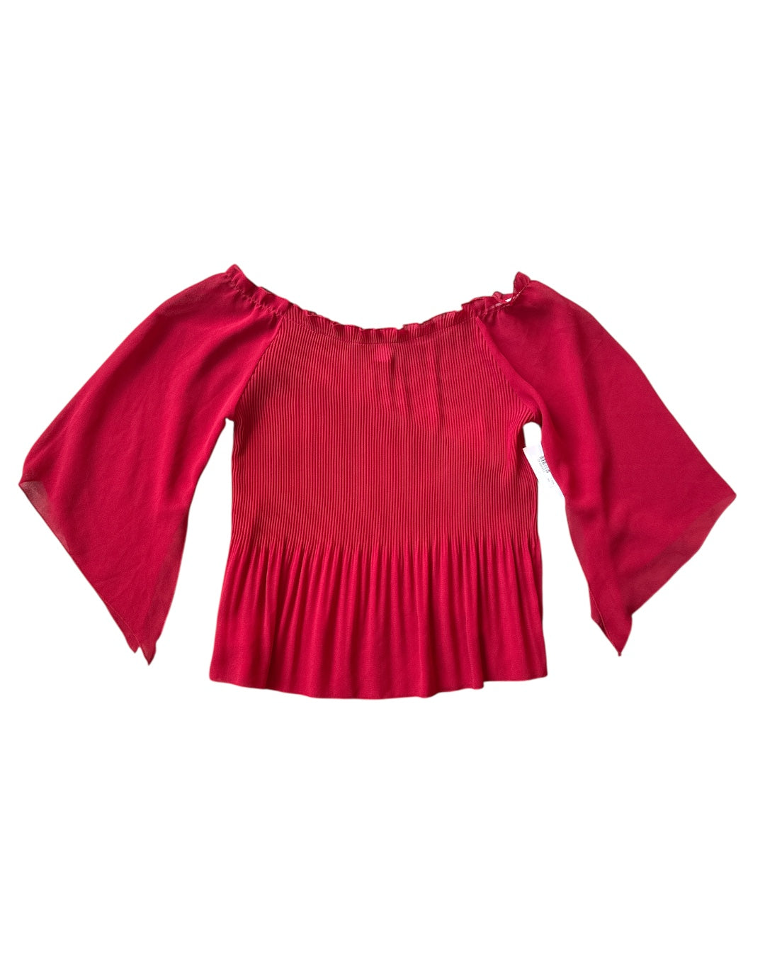 red coc sheer pleated off shoulder topo, L