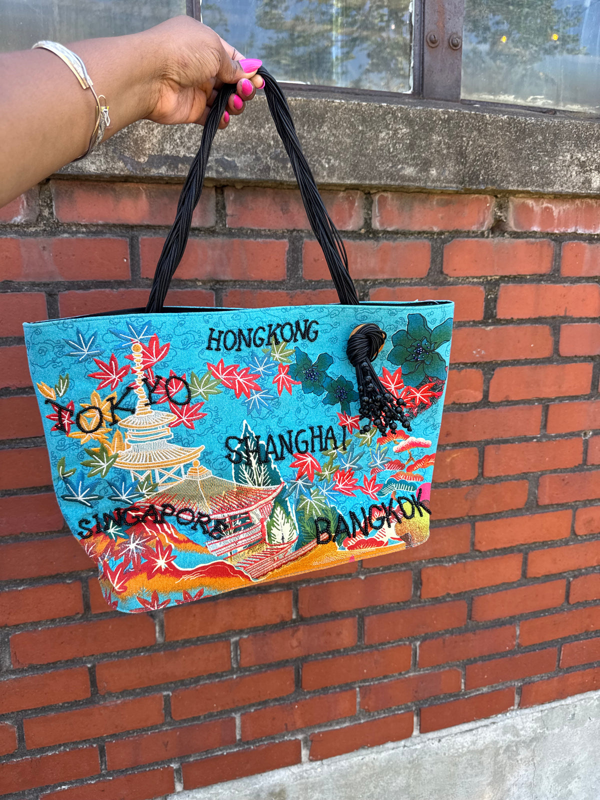 blue chicos beaded Asian country bags