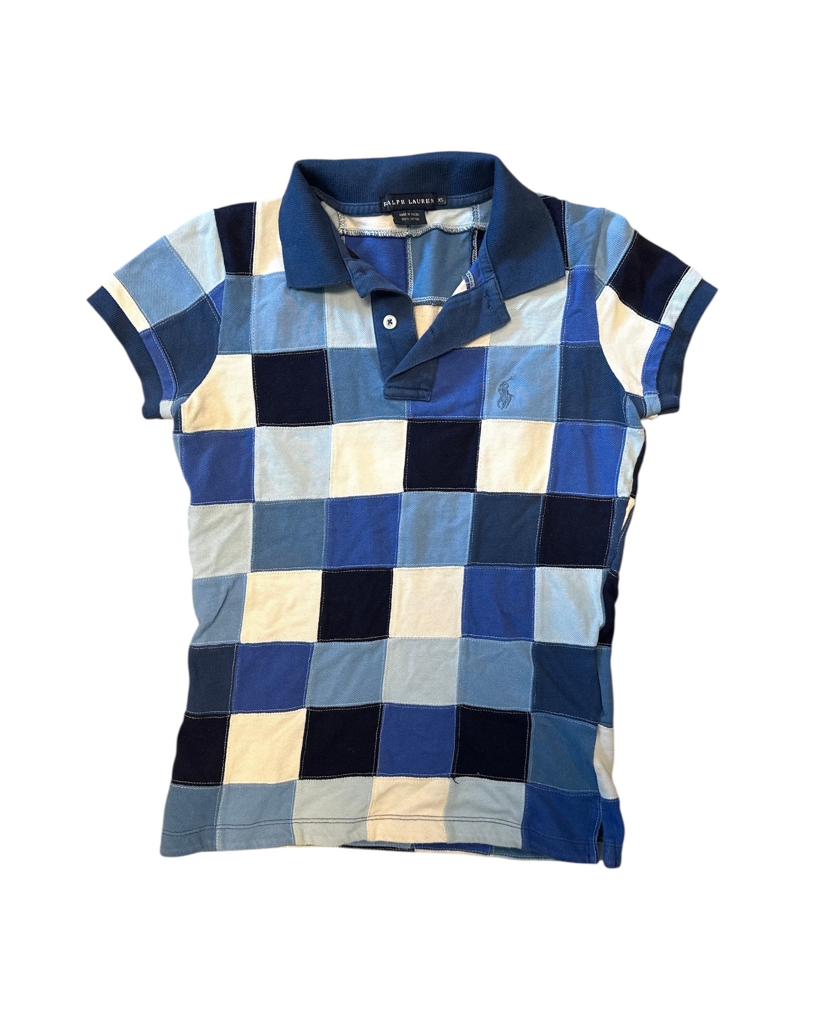 blue ralph lauren patchwork ss polo, xs