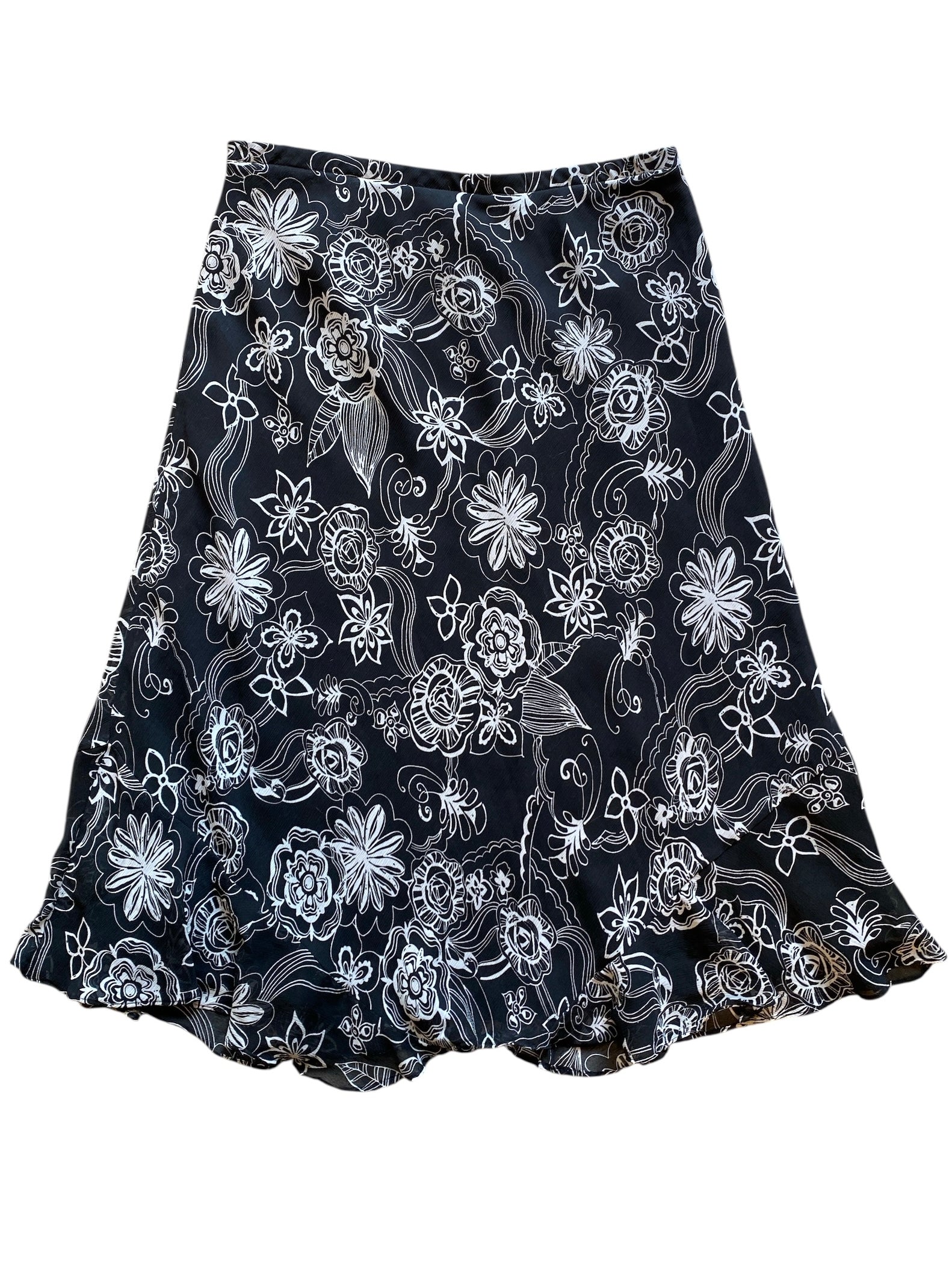 Black white Elementz Floral maxi skirt, L